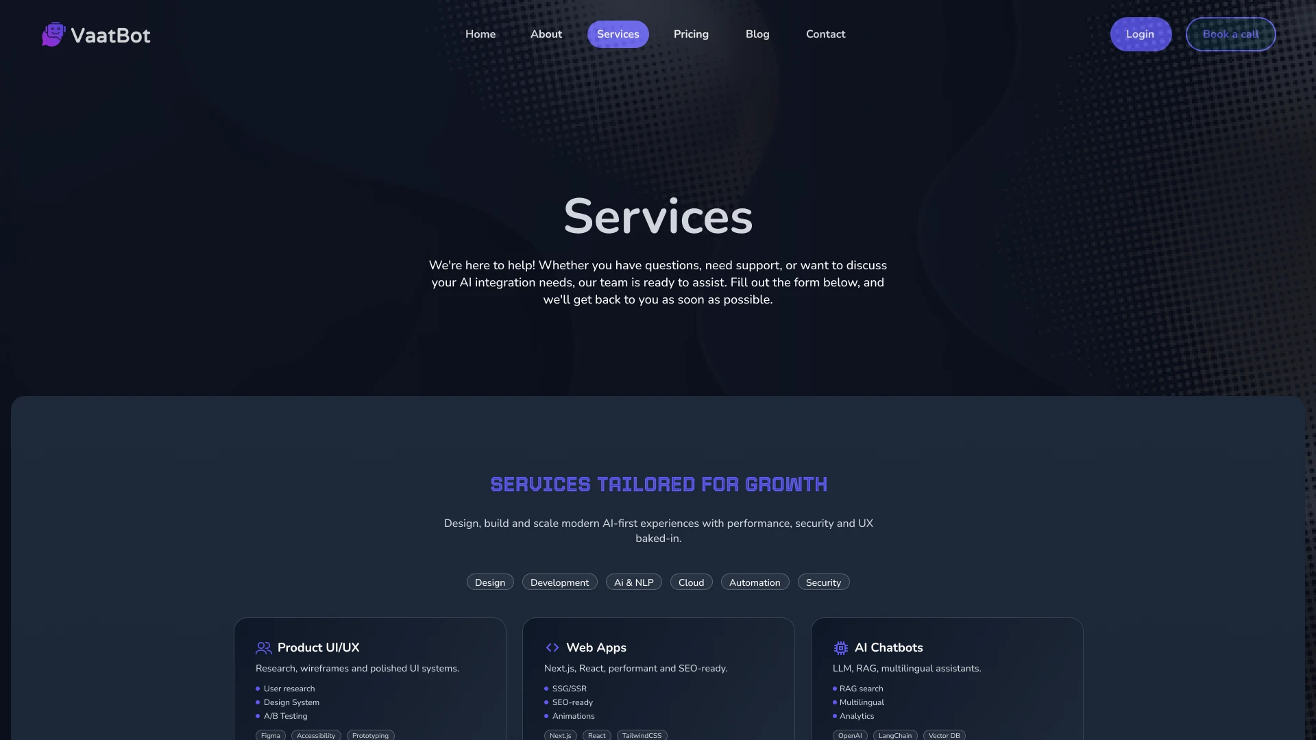 Vaatbot - Modern AI and Tech Startup Landing Page Figma UI Kit