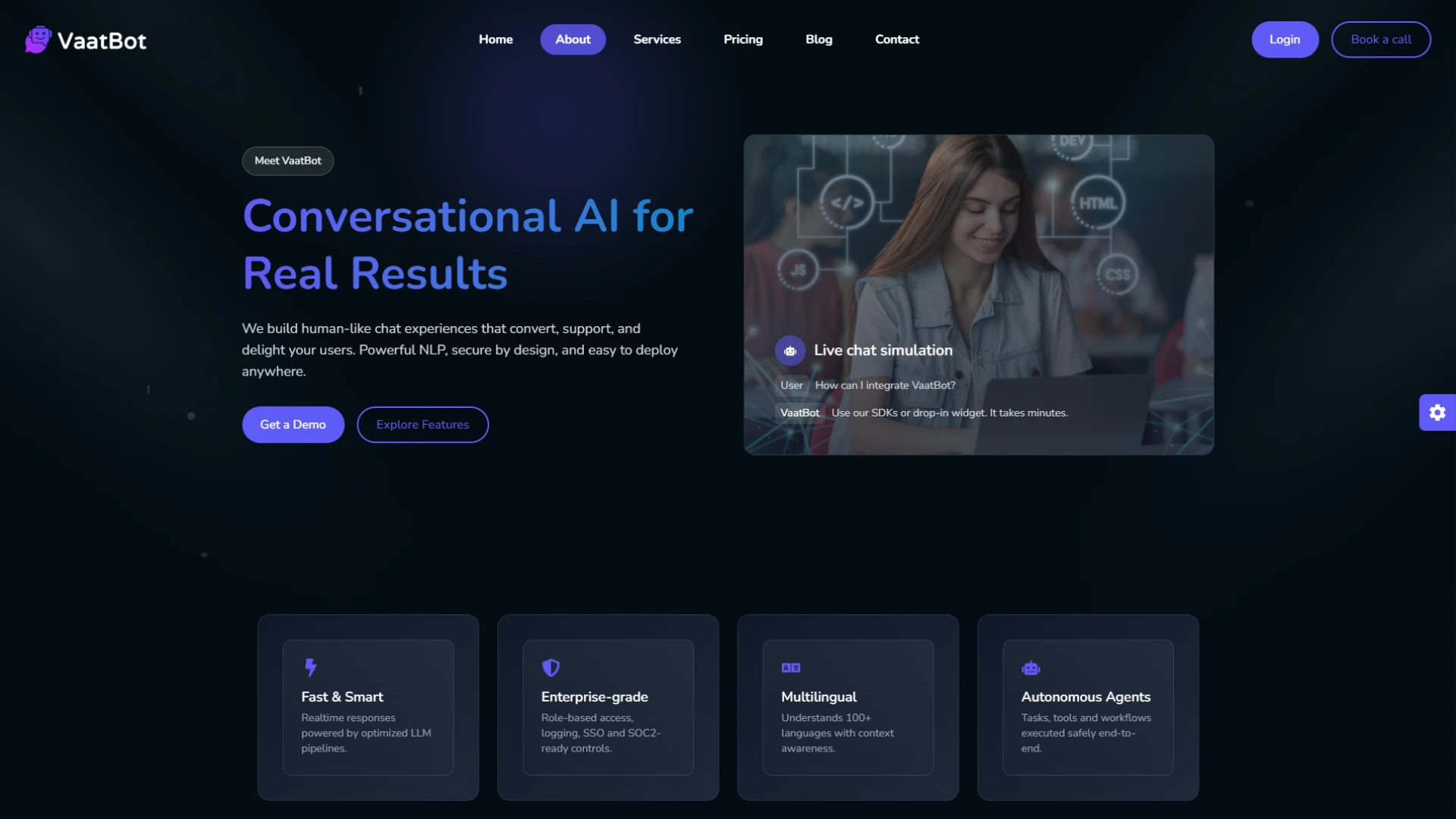 VaatBot - AI Chatbot Landing Website Template NextJS Tailwind Modern SaaS