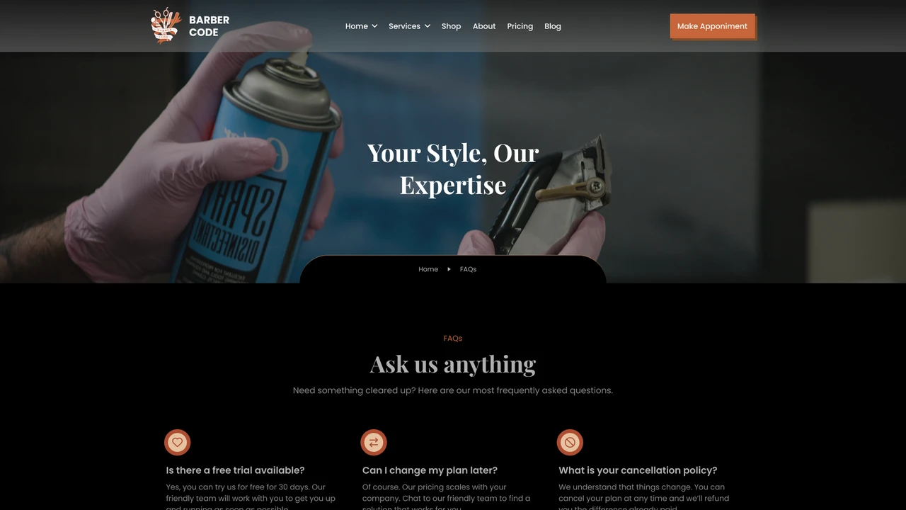 Barber Code - Barber Services and eCommerce Figma Template