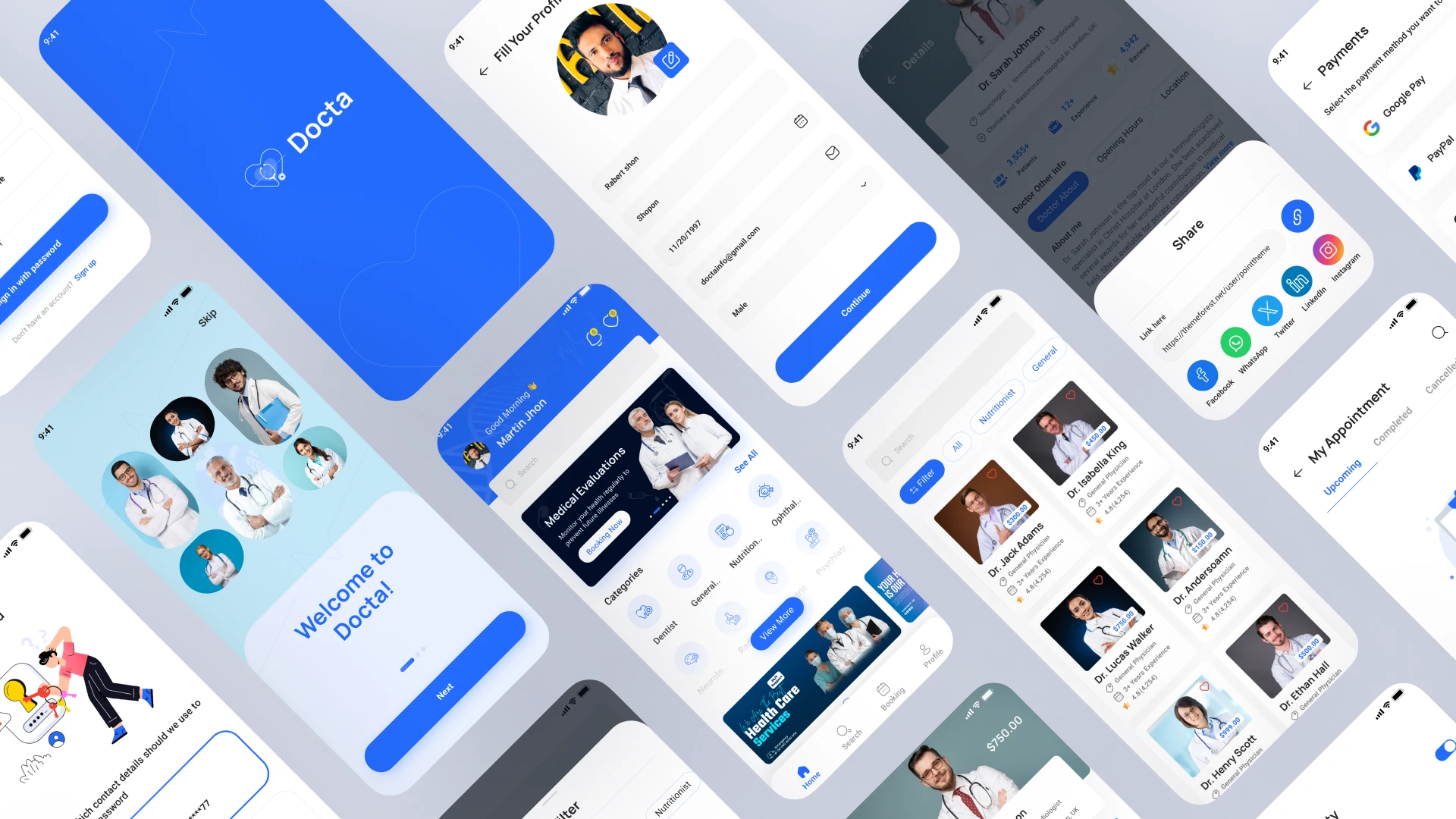 Docta - Healthcare Consultation & Online Appointment App Figma UI Kit