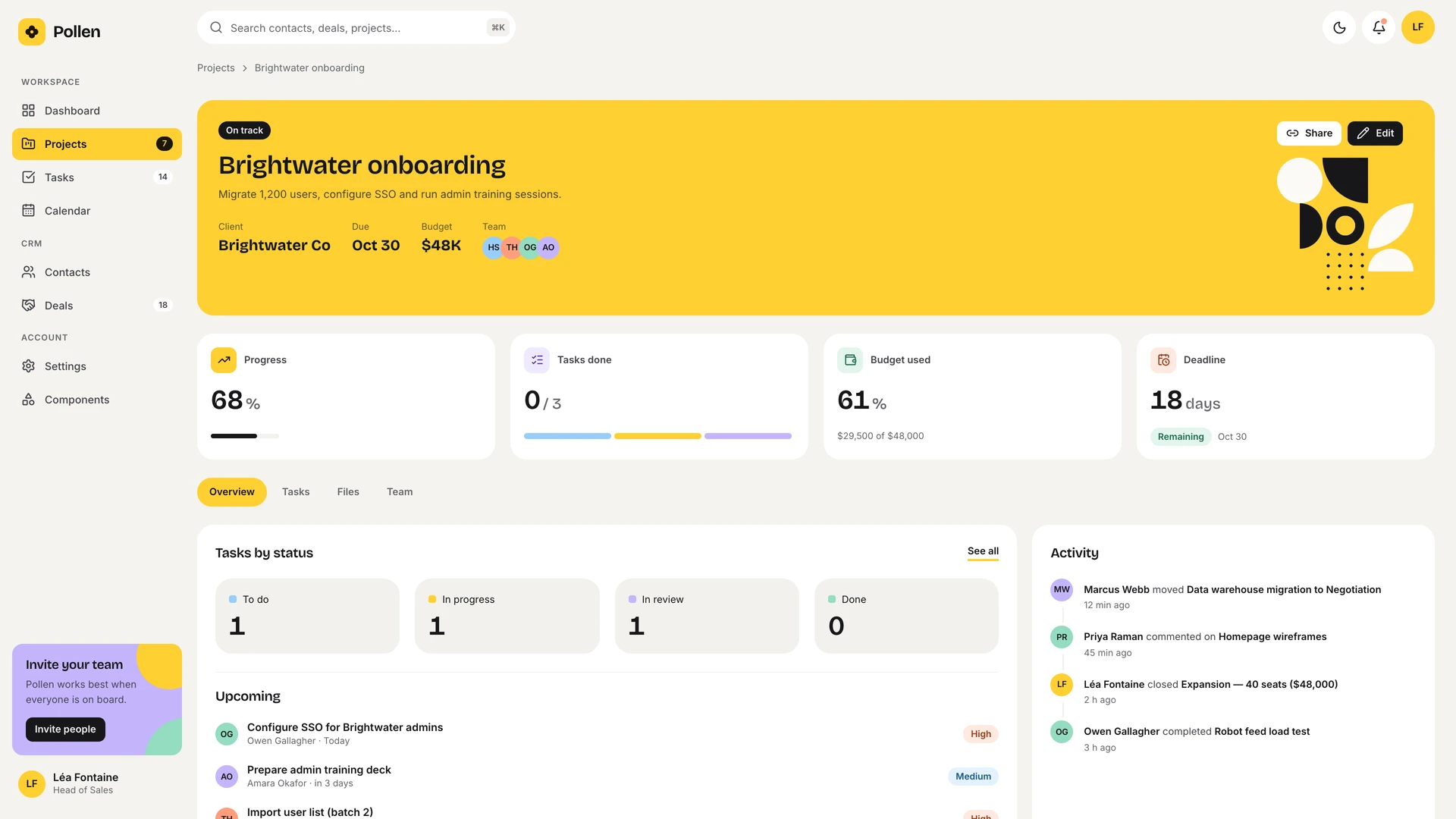 Pollen - Vue & React CRM and Project Management Admin Dashboard Template