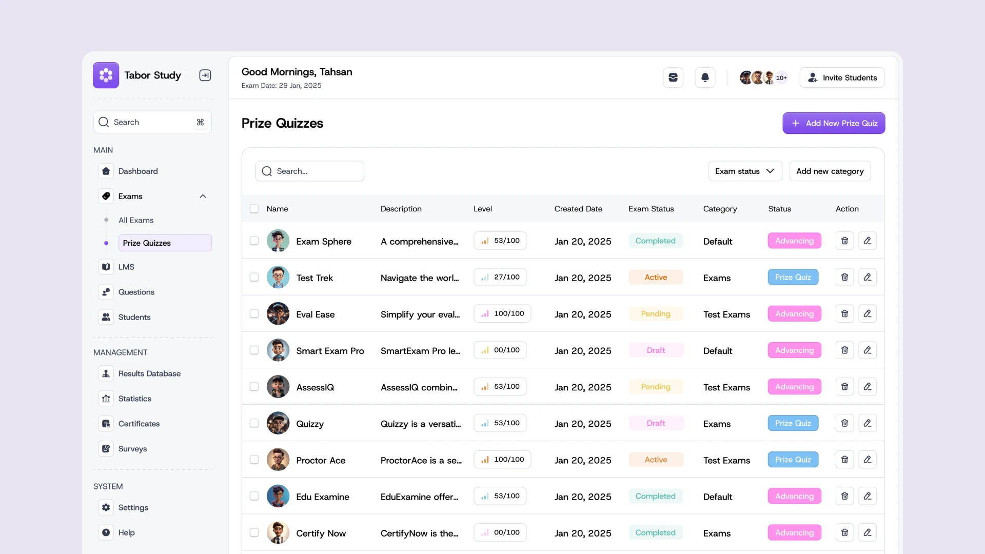Tabor Study - AI Exam Management Web App UI Kit