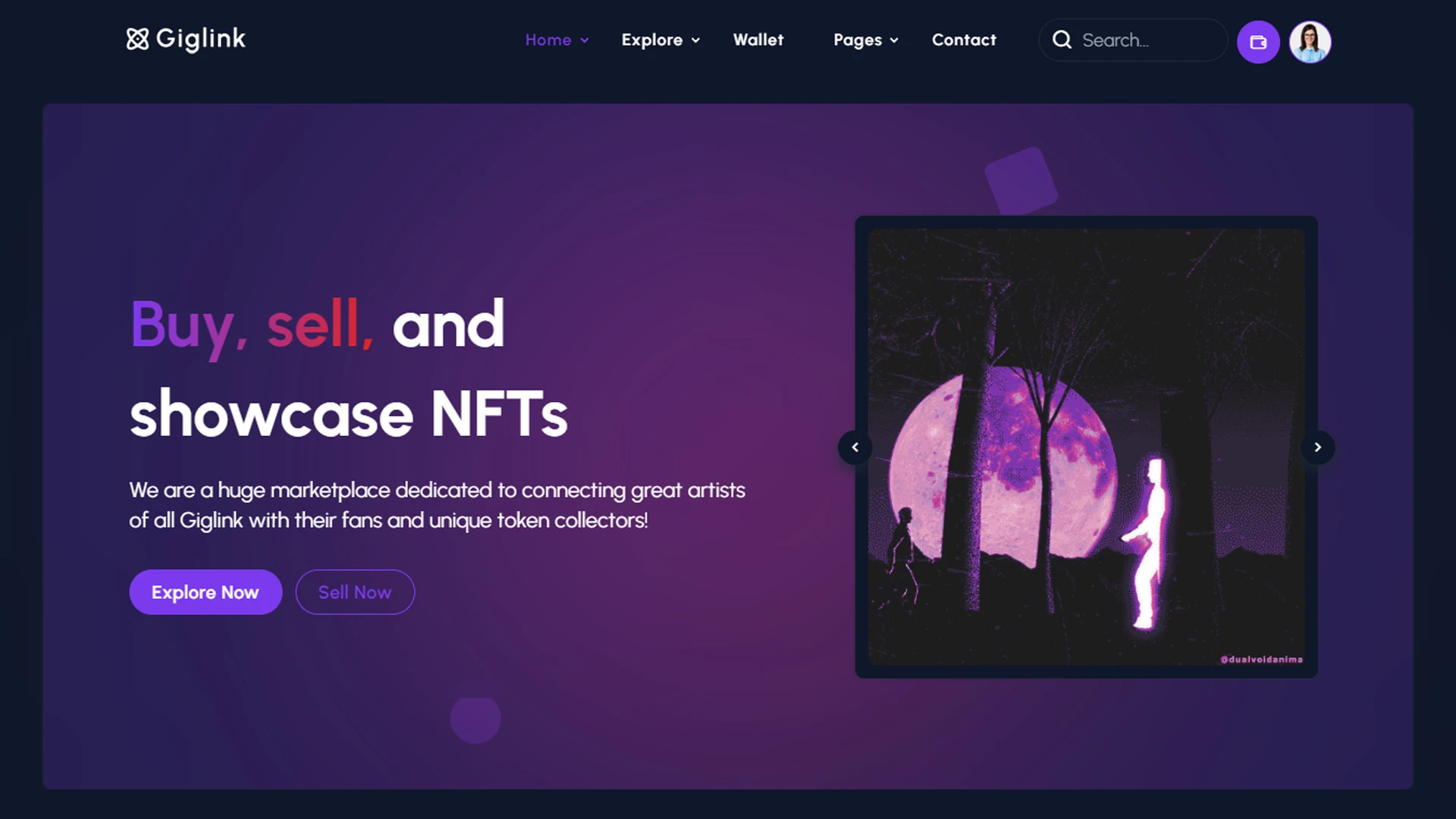 Giglink - Angular 21 NFT Marketplace Landing + Admin Dashboard Template