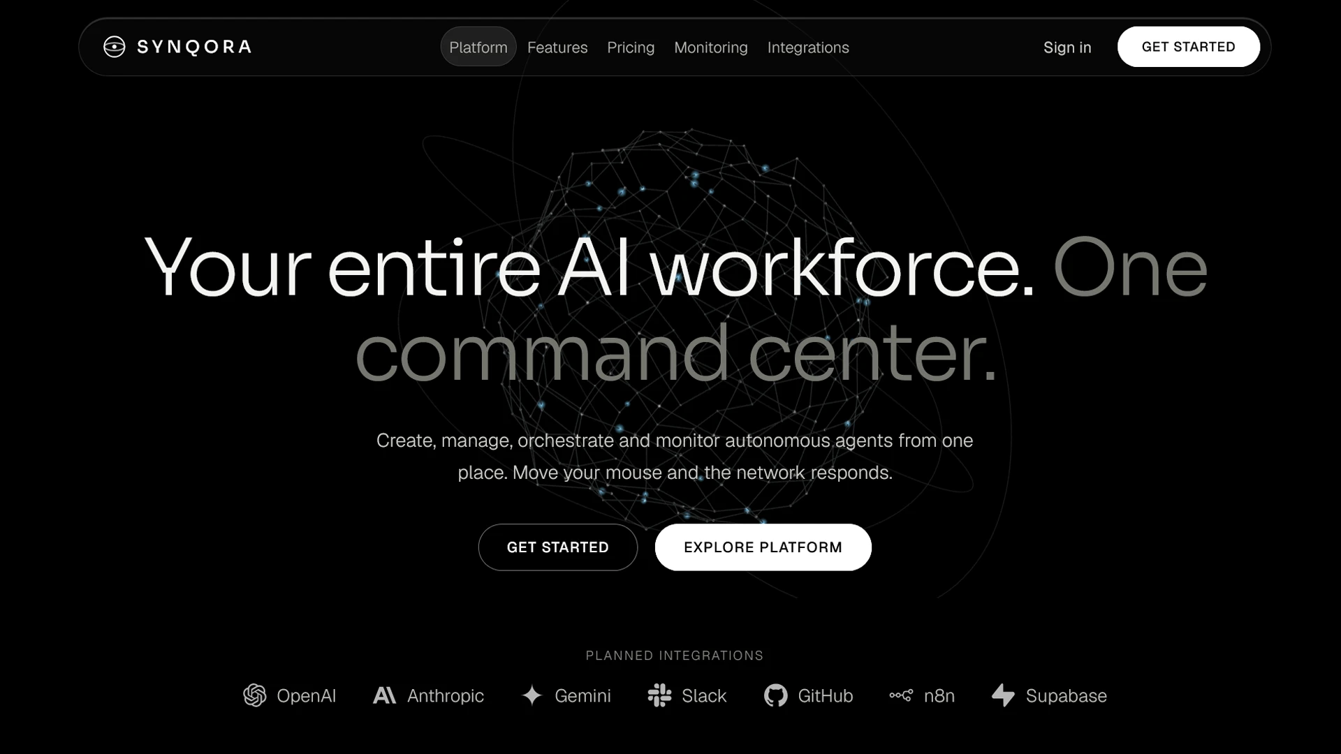 Synqora - AI Agent Management SaaS Landing Page Template (Screenshot 1 of 4)
