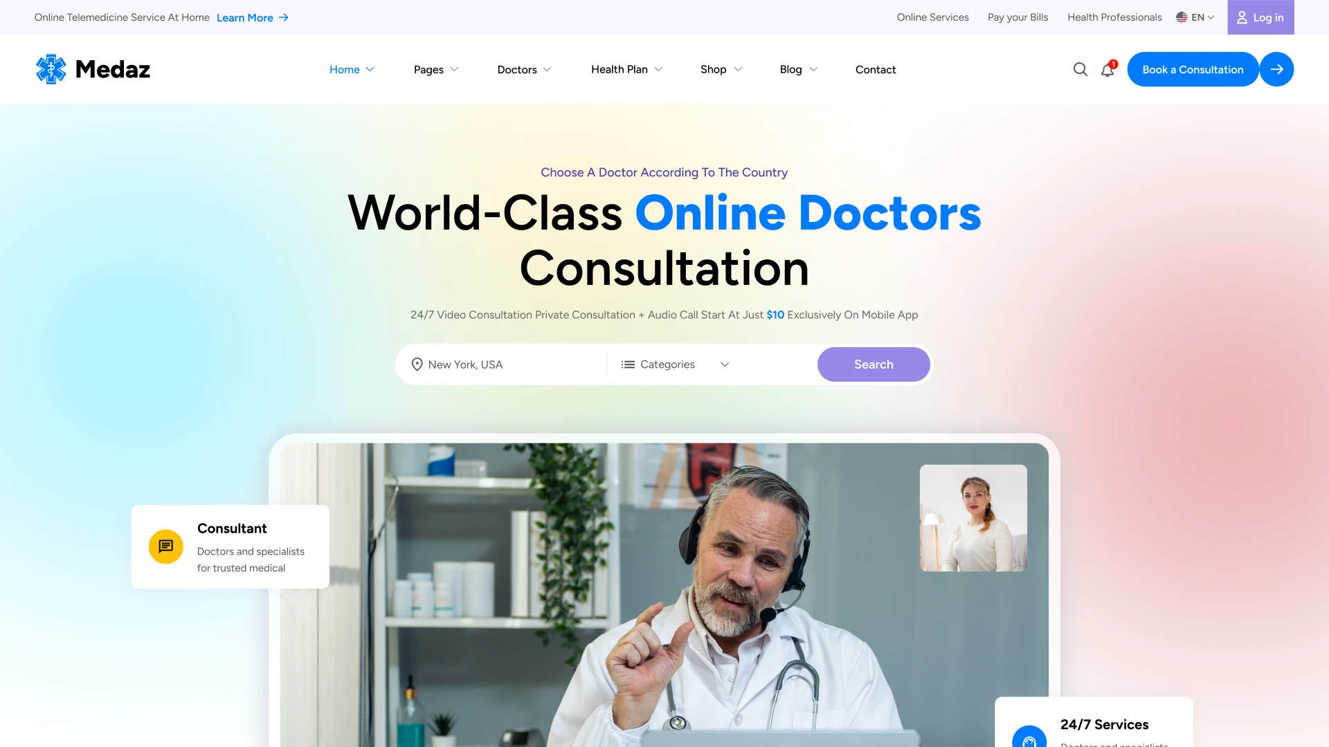 Medaz - Telemedicine and Online Doctor Consultation Figma Website Template