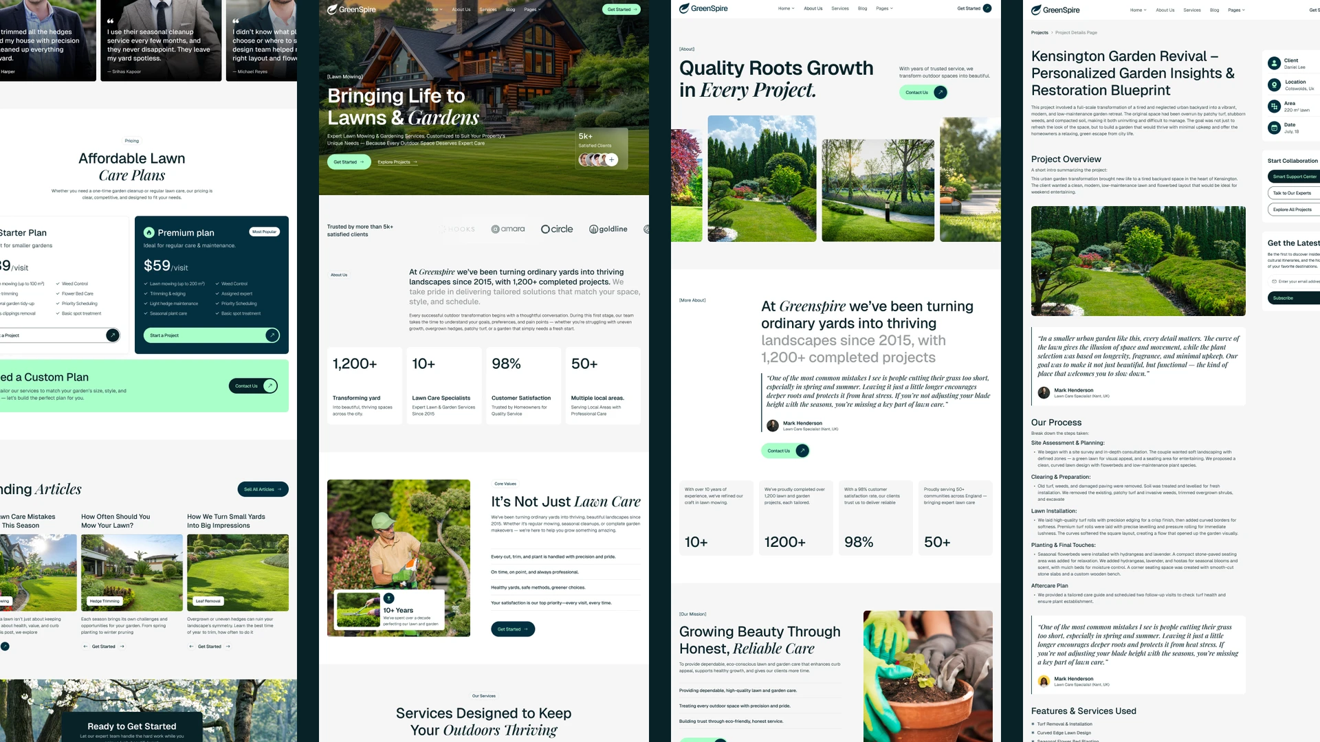 GreenSpire - Landscaping, Lawn Mowing & Gardening Framer and Figma Template