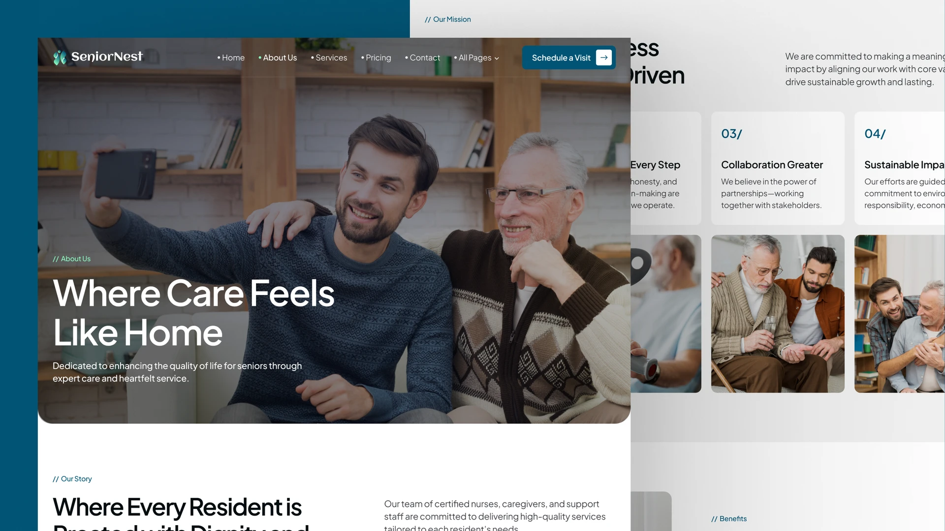 SeniorNest - Elder Care, Nursing & Senior Care Framer and Figma Template