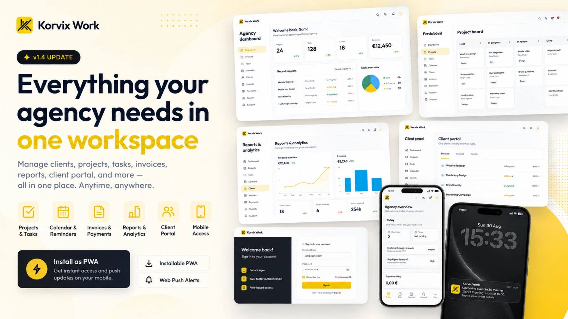 Korvix Work - Agency CRM, Project Management & Client Portal