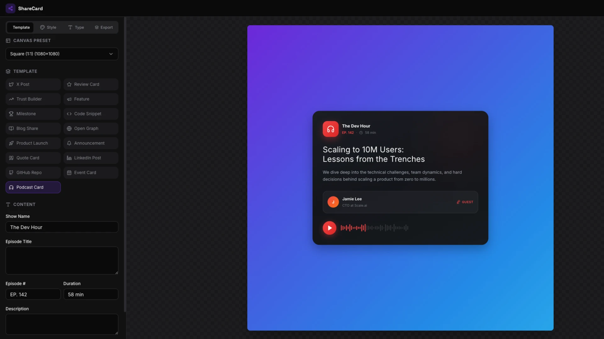 ShareCard - Social Media Card & Visual Content Generator