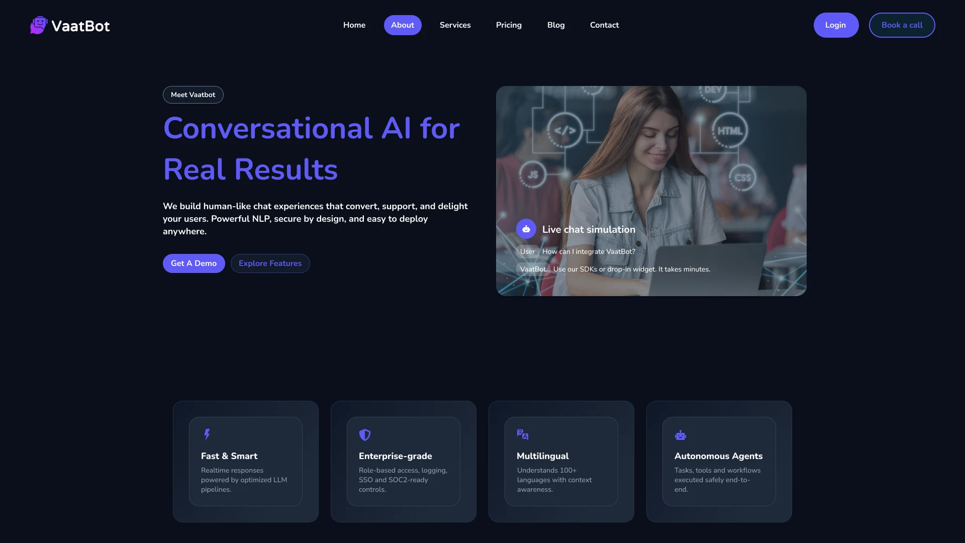 Vaatbot - Modern AI and Tech Startup Landing Page Figma UI Kit