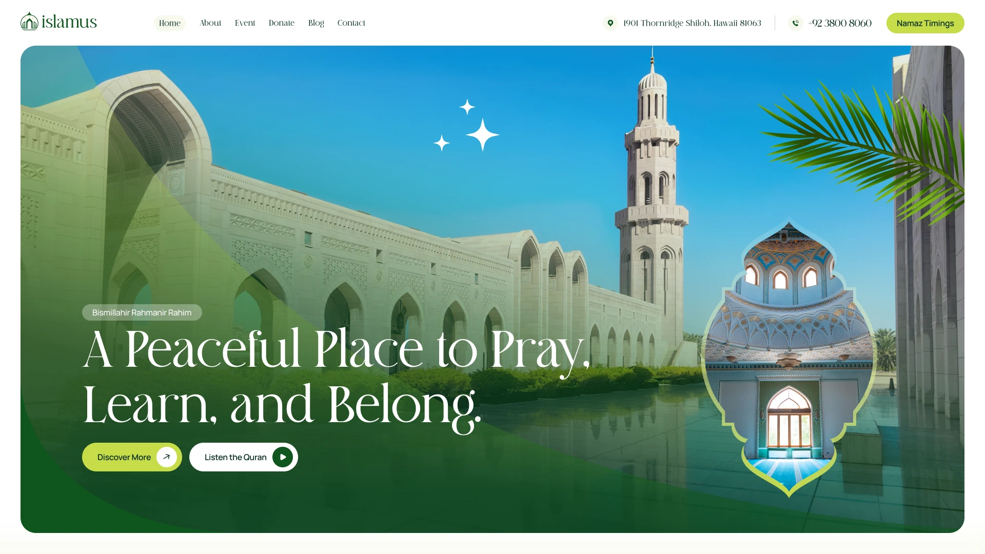 Islamus - Islamic Center & Prayer Hall Figma Template (Screenshot 1 of 1)