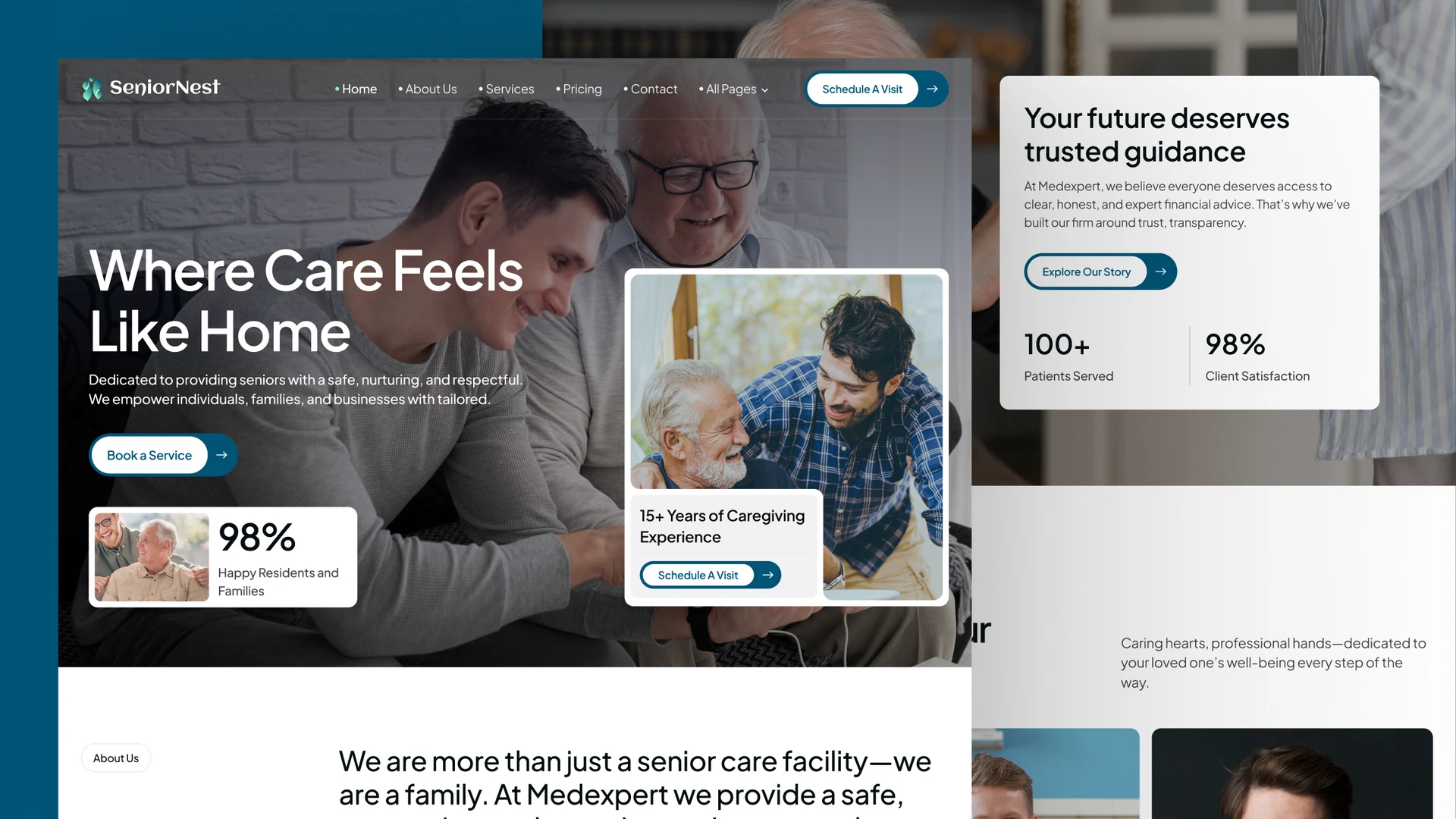 SeniorNest - Elder Care, Nursing & Senior Care Framer and Figma Template