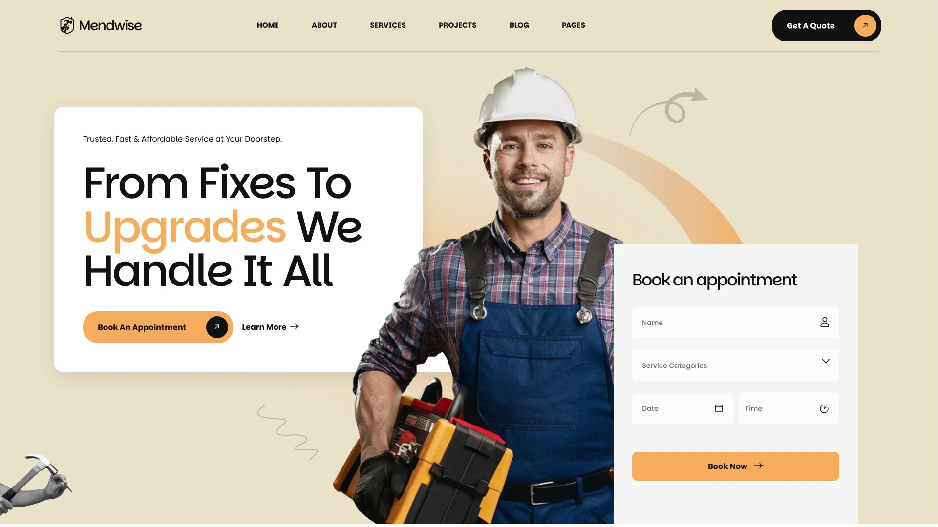 Mendwise - Handyman & Plumbing Services Figma Template (Screenshot 1 of 1)