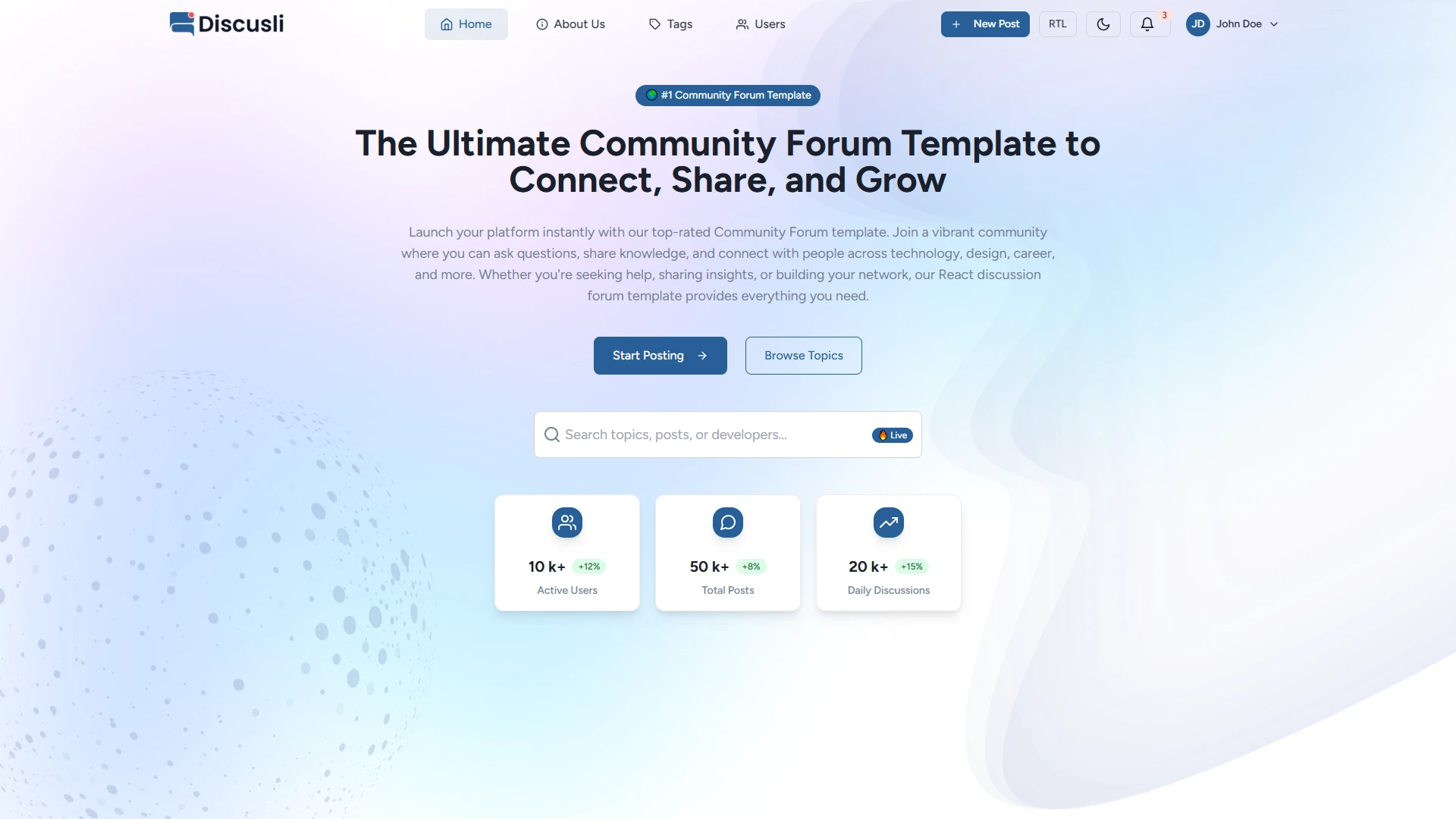 Discusli - Forum Website Template Modern Community Platform Design
