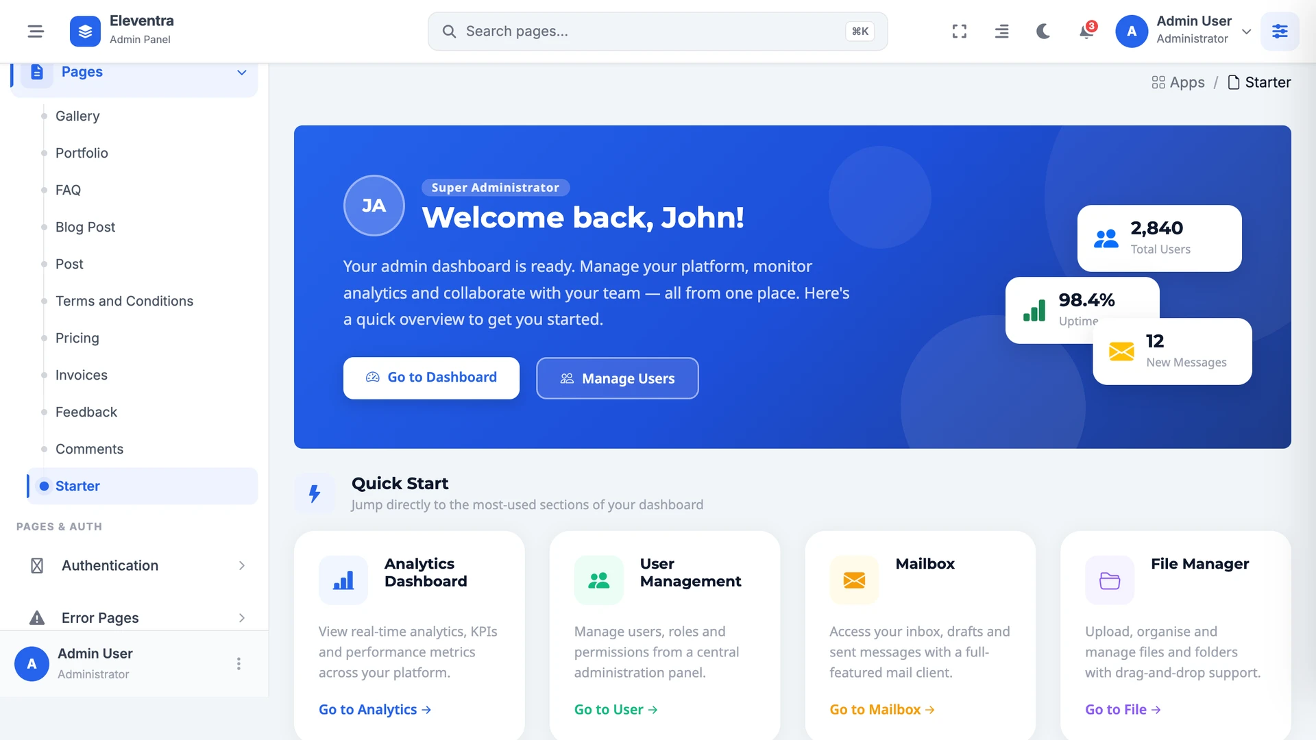 Eleventra - Angular 21 Admin Dashboard Template + UI Kit + 90+ Pages