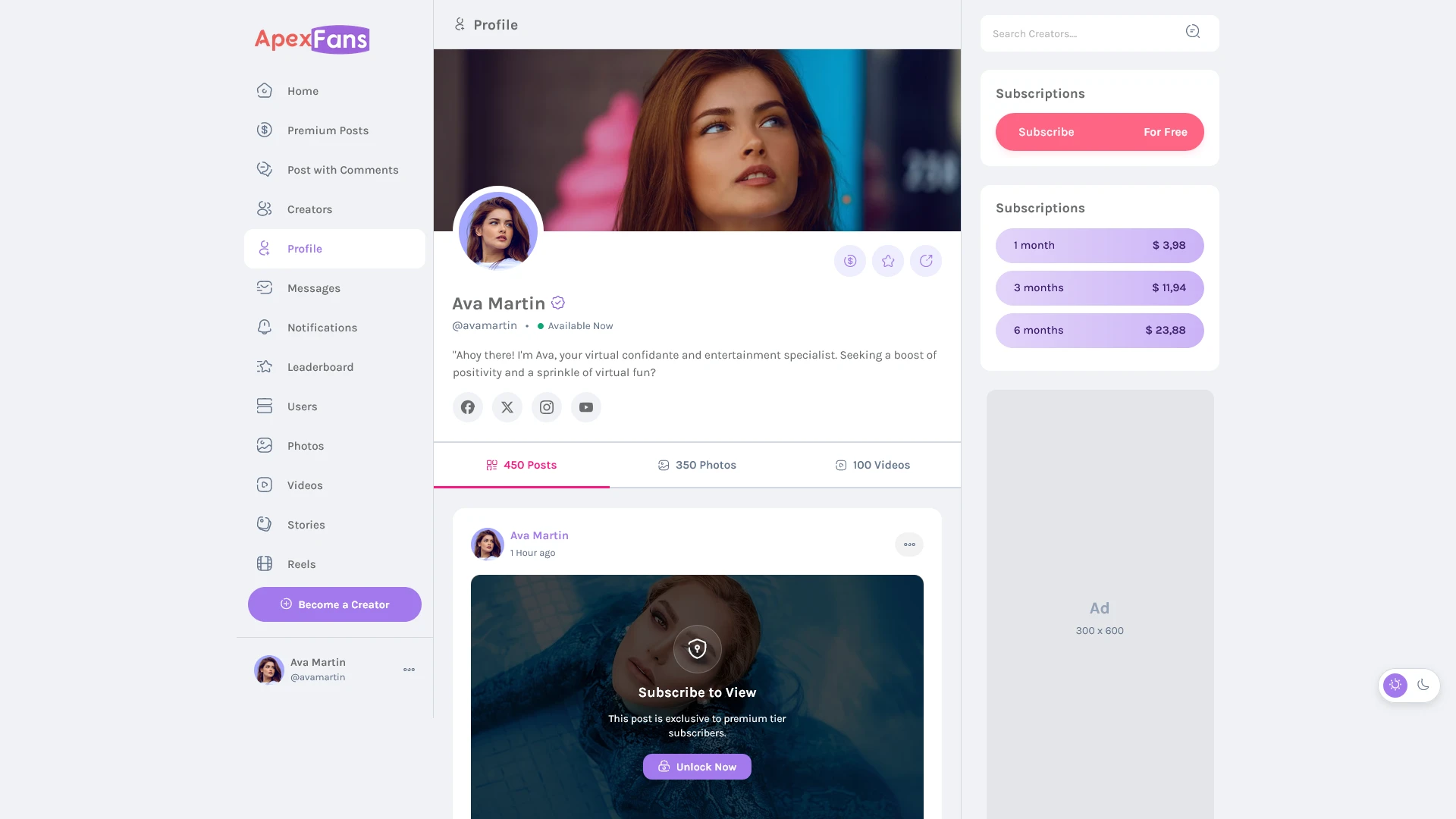 ApexFans - Ultimate Social Network Template for Content Creators