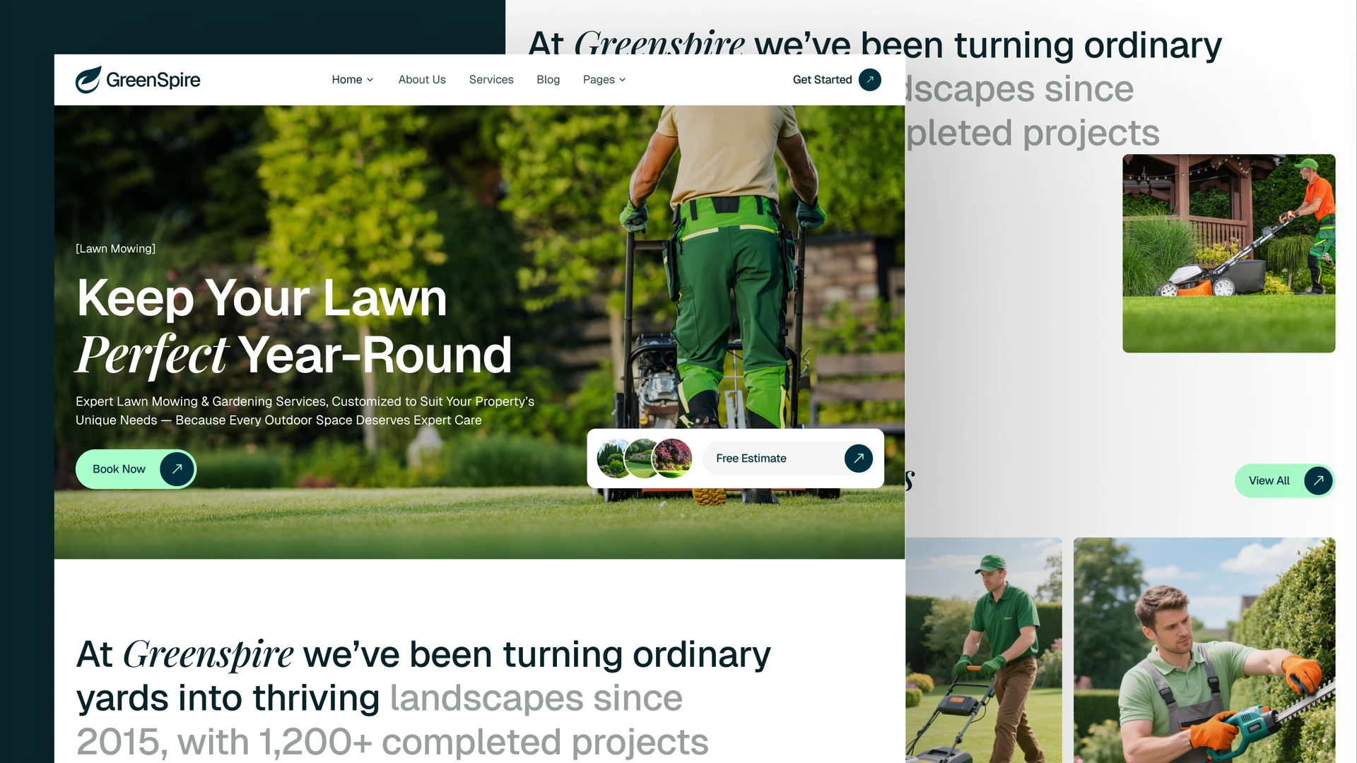 GreenSpire - Landscaping, Lawn Mowing & Gardening Framer and Figma Template