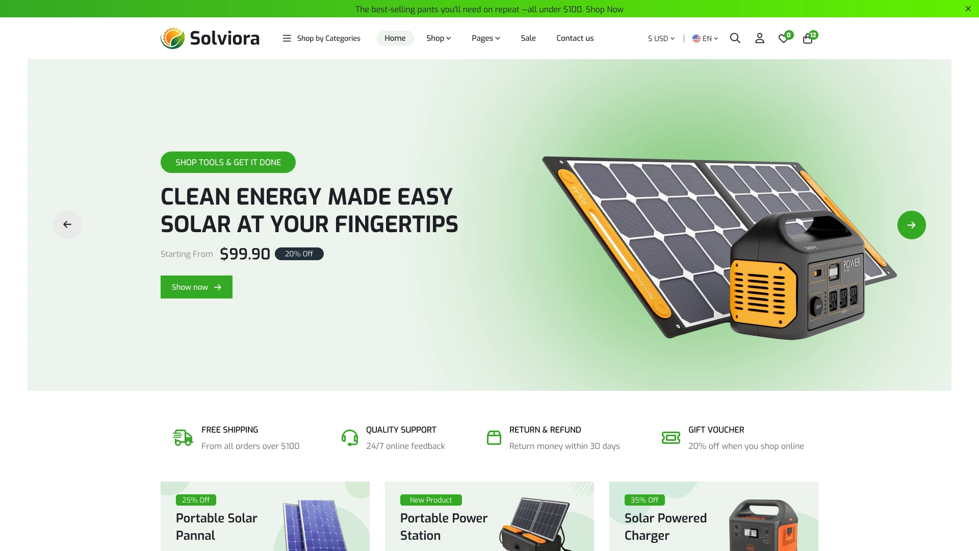 Solviora - Solar & Wind Energy Shop Figma Template (Screenshot 1 of 1)