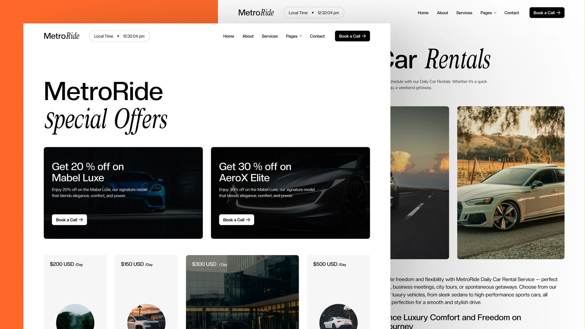 MetroRide - Luxury Car & Taxi Rental Framer & Figma Template