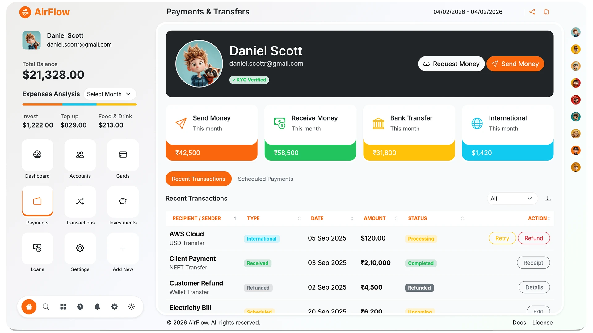 AirFlow - Fintech Dashboard and Bootstrap Admin Template