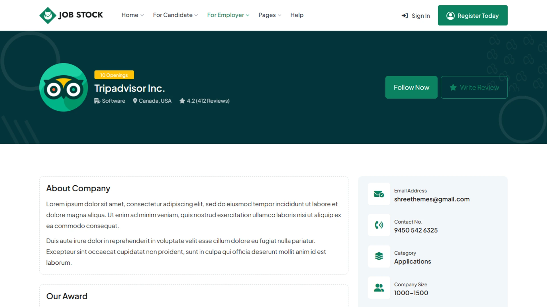 JobStock - CodeIgniter Job Listing, Job Portal Landing & Dashboard Template