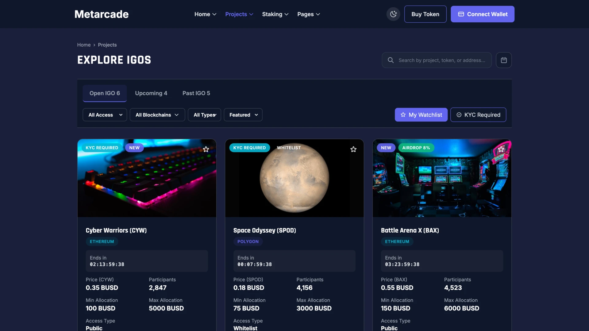 Metarcade - Metaverse Web3 IGO Launchpad HTML5 Template