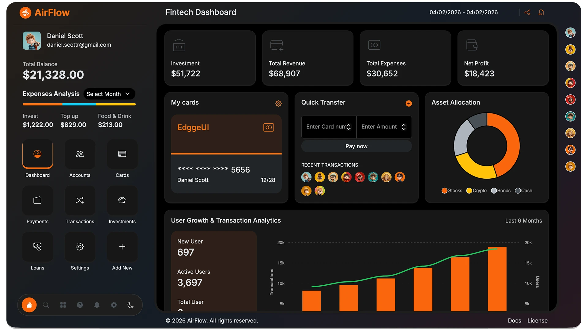 AirFlow - Fintech Dashboard and Bootstrap Admin Template