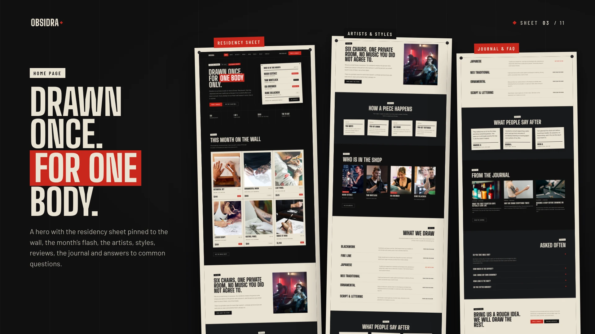 Obsidra - Tattoo Studio & Artist HTML Template (Screenshot 2 of 10)