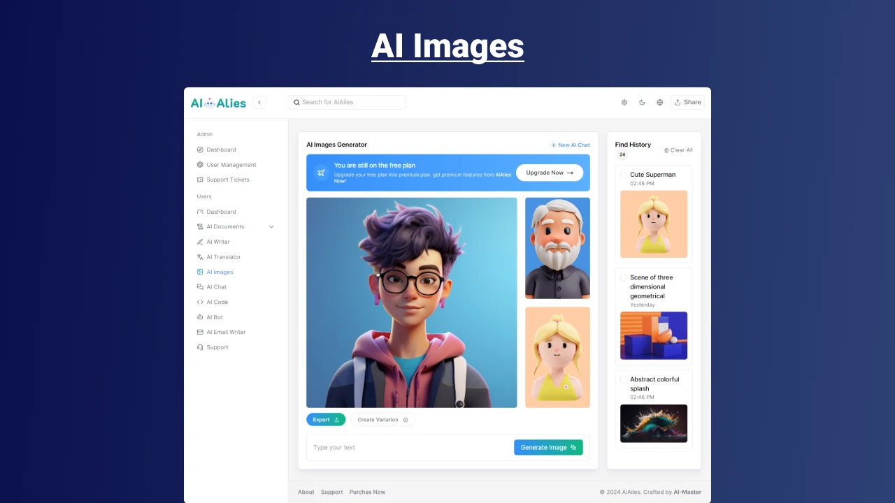 AI Alies - All in One Saas Platform for AI Generator Dashboards Template