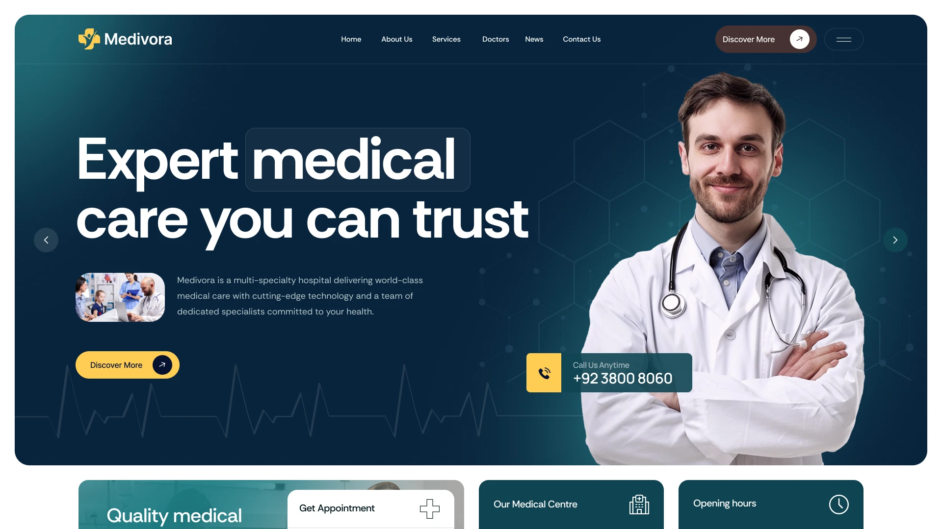 Medivora - Hospital & Medical Services Figma Template (Screenshot 1 of 1)