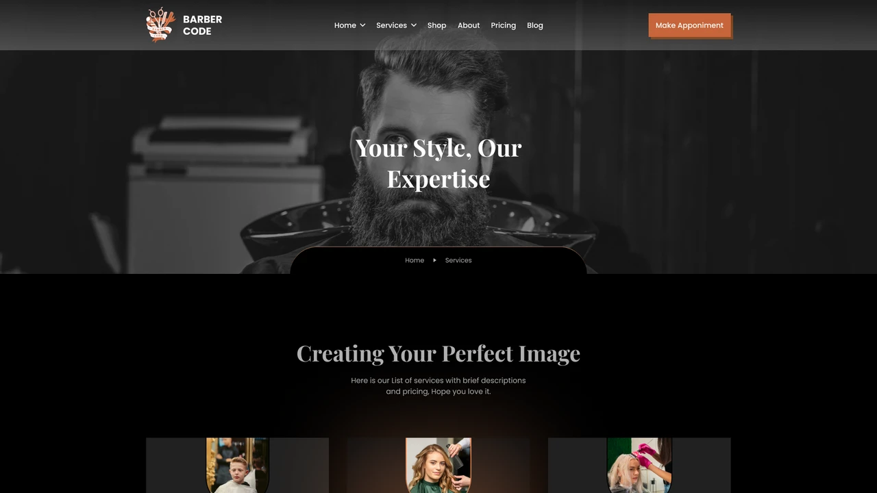 Barber Code - Barber Services and eCommerce Figma Template
