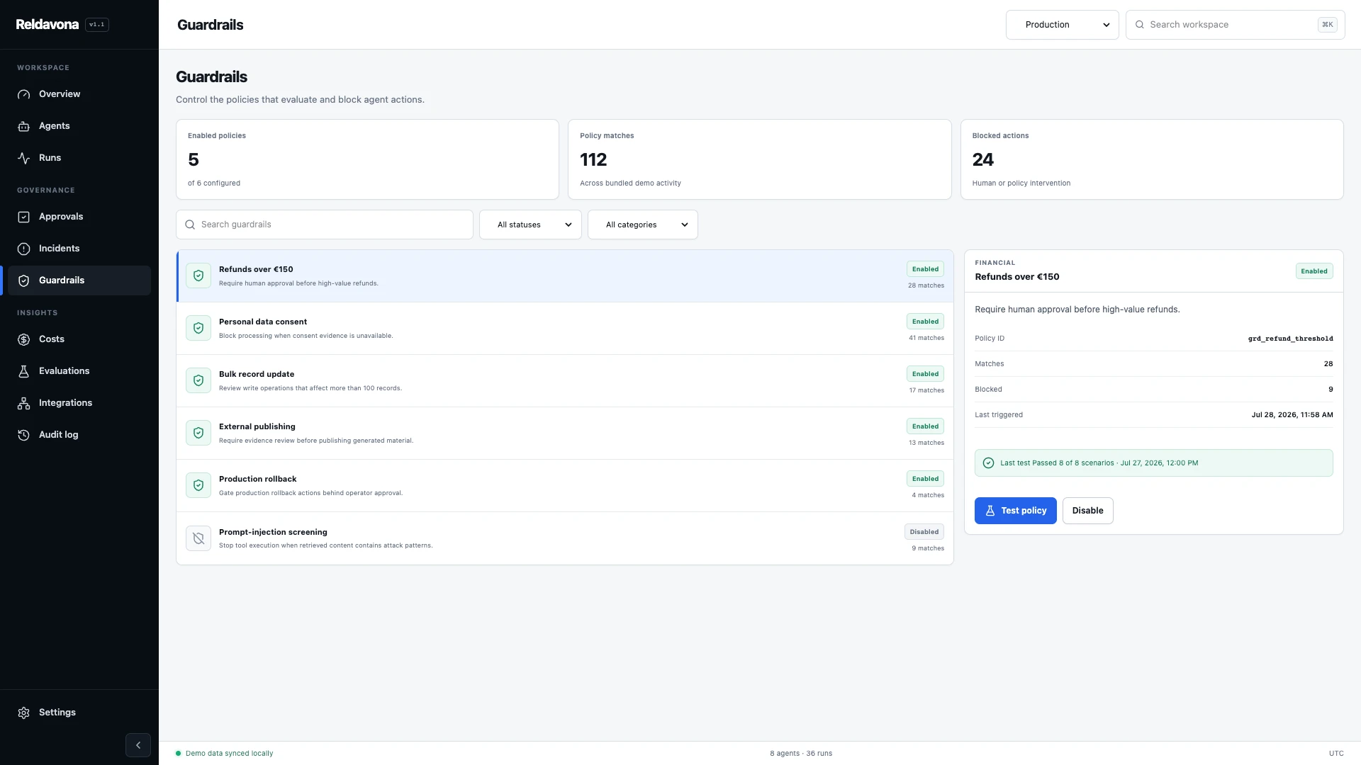 Reldavona - AI Agent Operations & Governance React Template