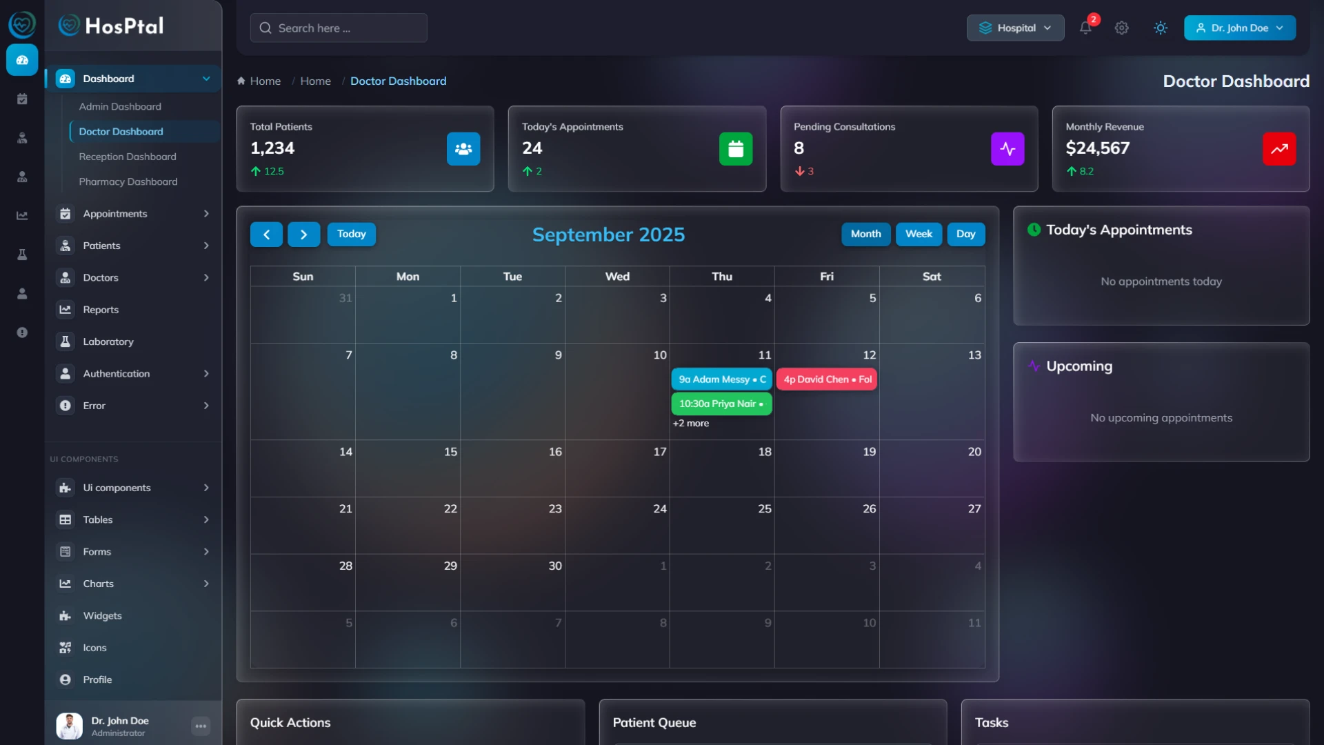 Hosptal - Hospital Admin Dashboard Template Tailwind Modern Medical Admin Panel