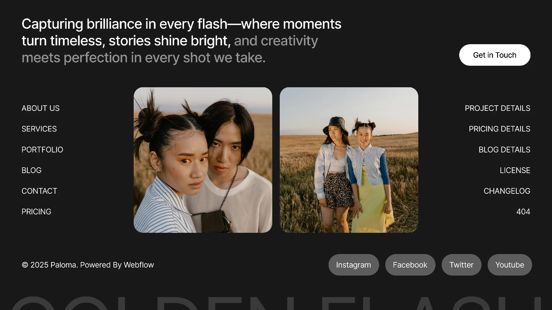 Golden Flash - Next.js 16 Photography and Creative Studio Template