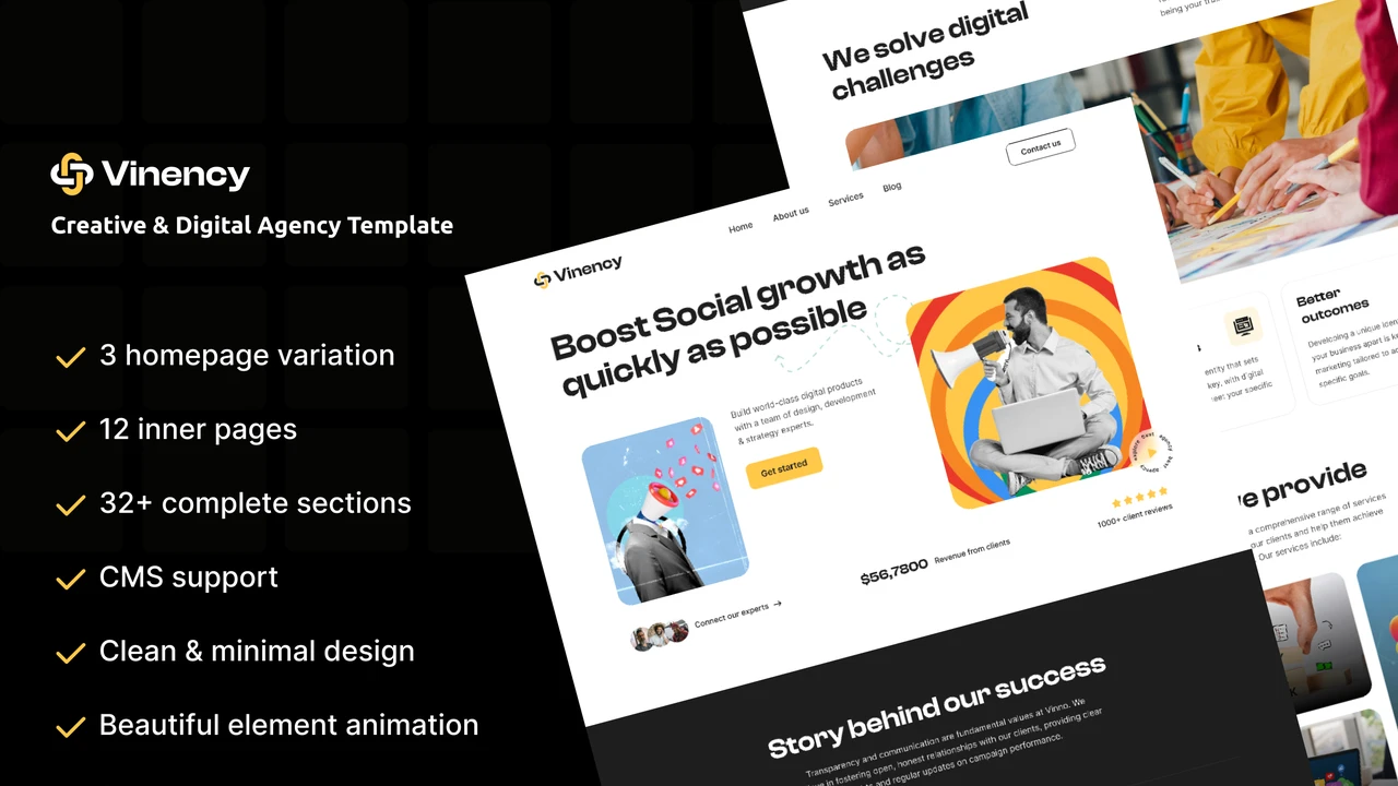 Vinency - Creative & Digital Agency Framer Template