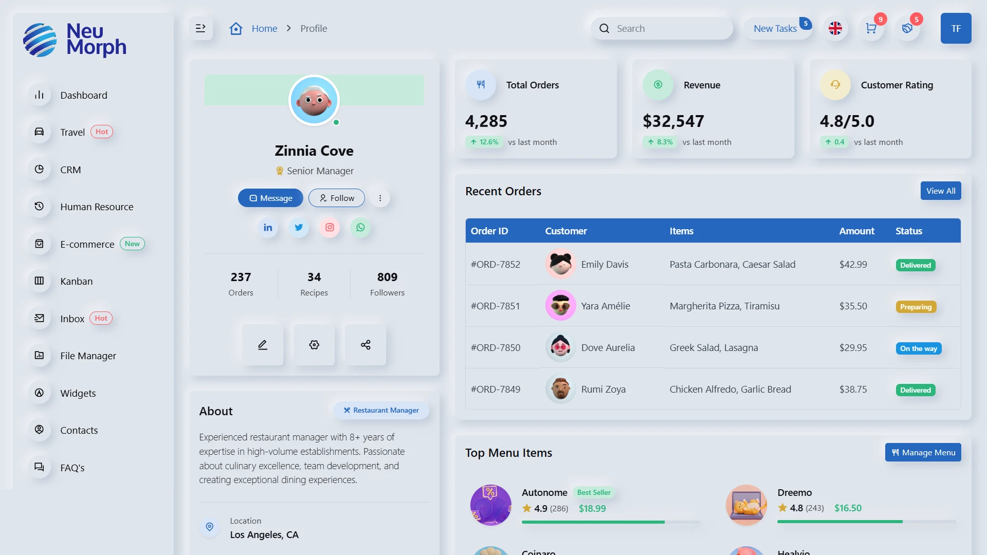 Neumorph - Multipurpose Admin Dashboard Template