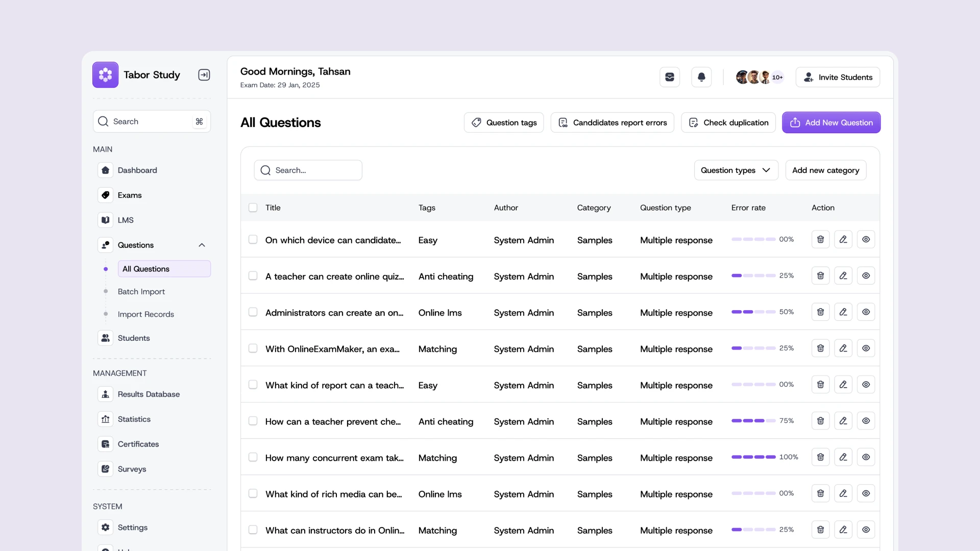 Tabor Study - AI Exam Management Web App UI Kit