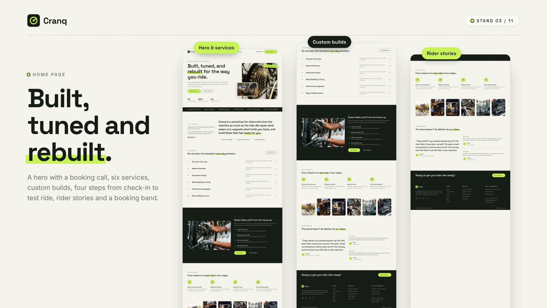 Cranq - Bicycle Repair & Customization HTML Template (Screenshot 2 of 10)