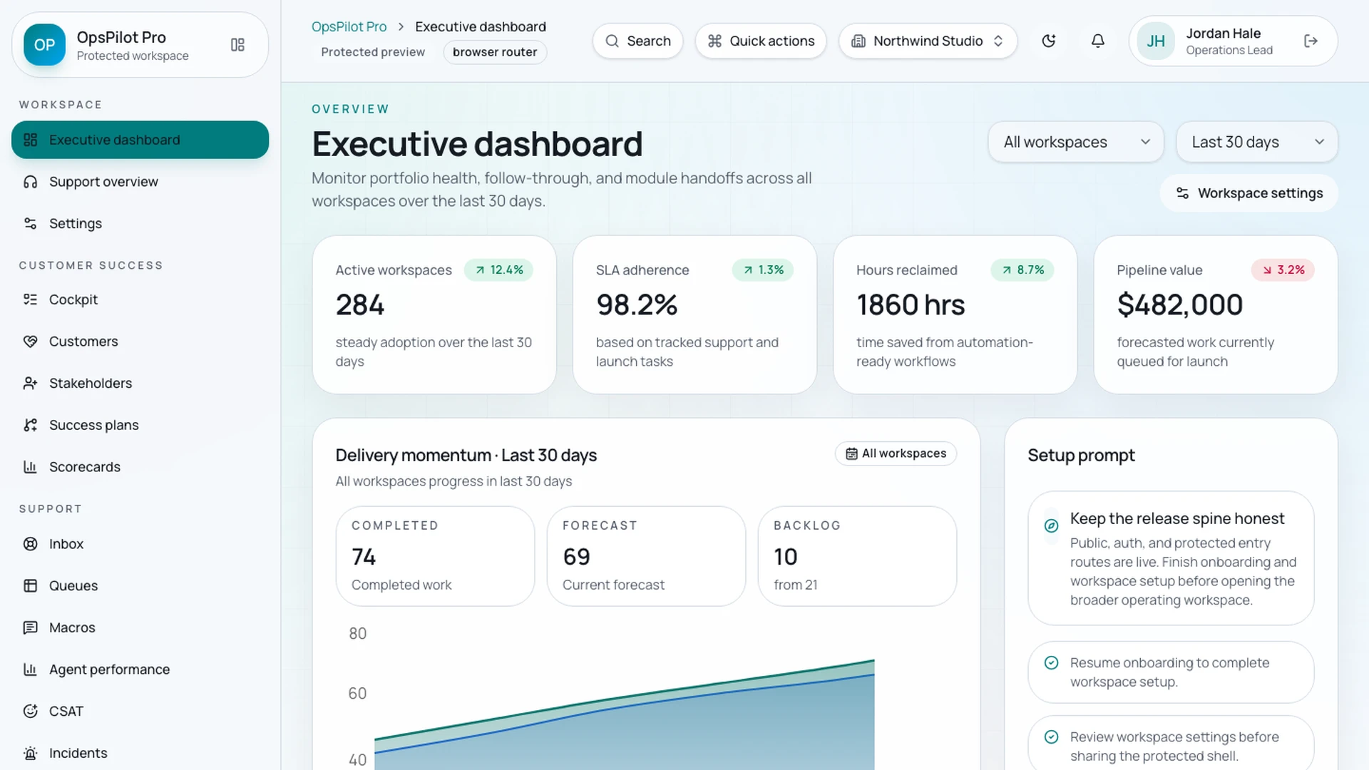 OpsPilot Pro - React CRM, Support, Billing & Admin Dashboard