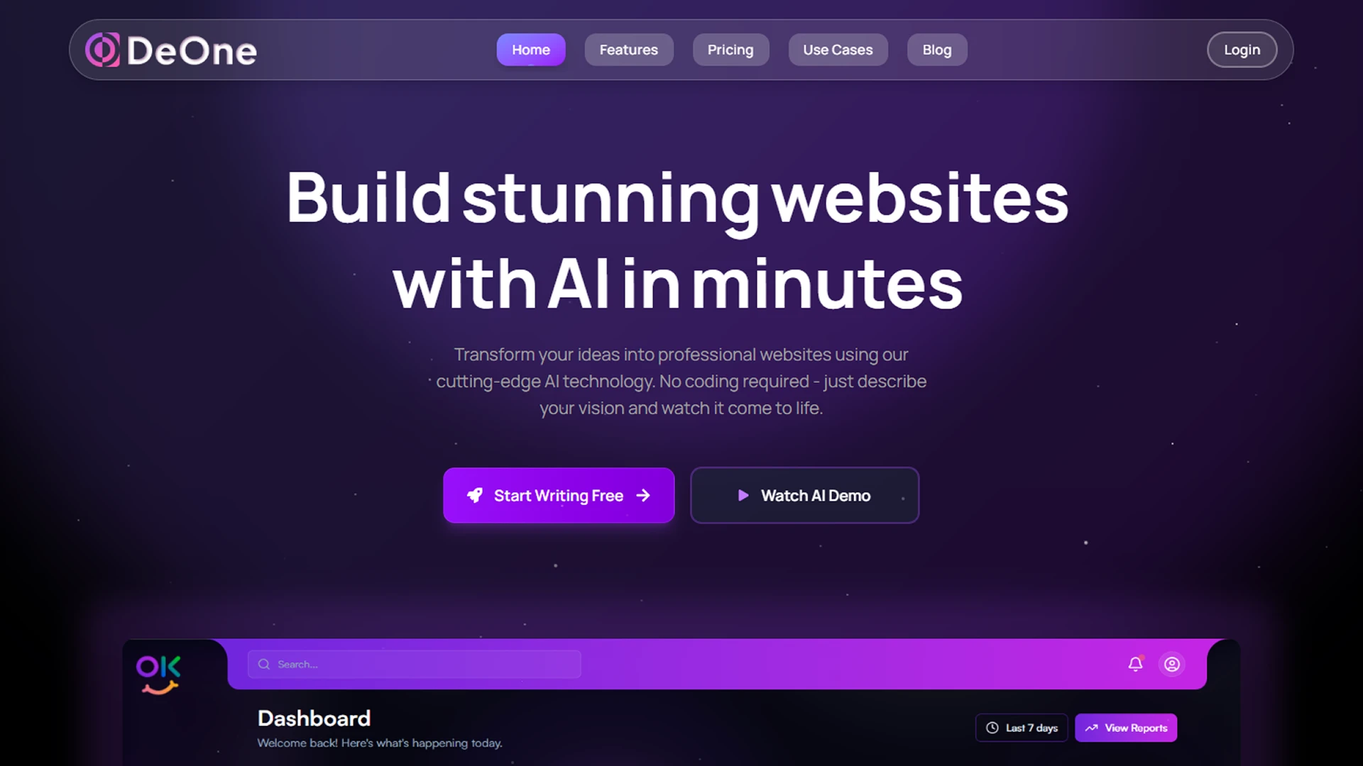 DeOne - AI SaaS & Software Landing Page React Template