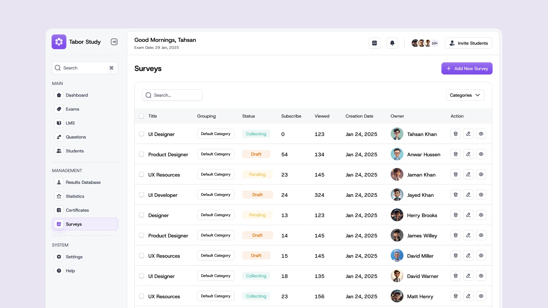 Tabor Study - AI Exam Management Web App UI Kit