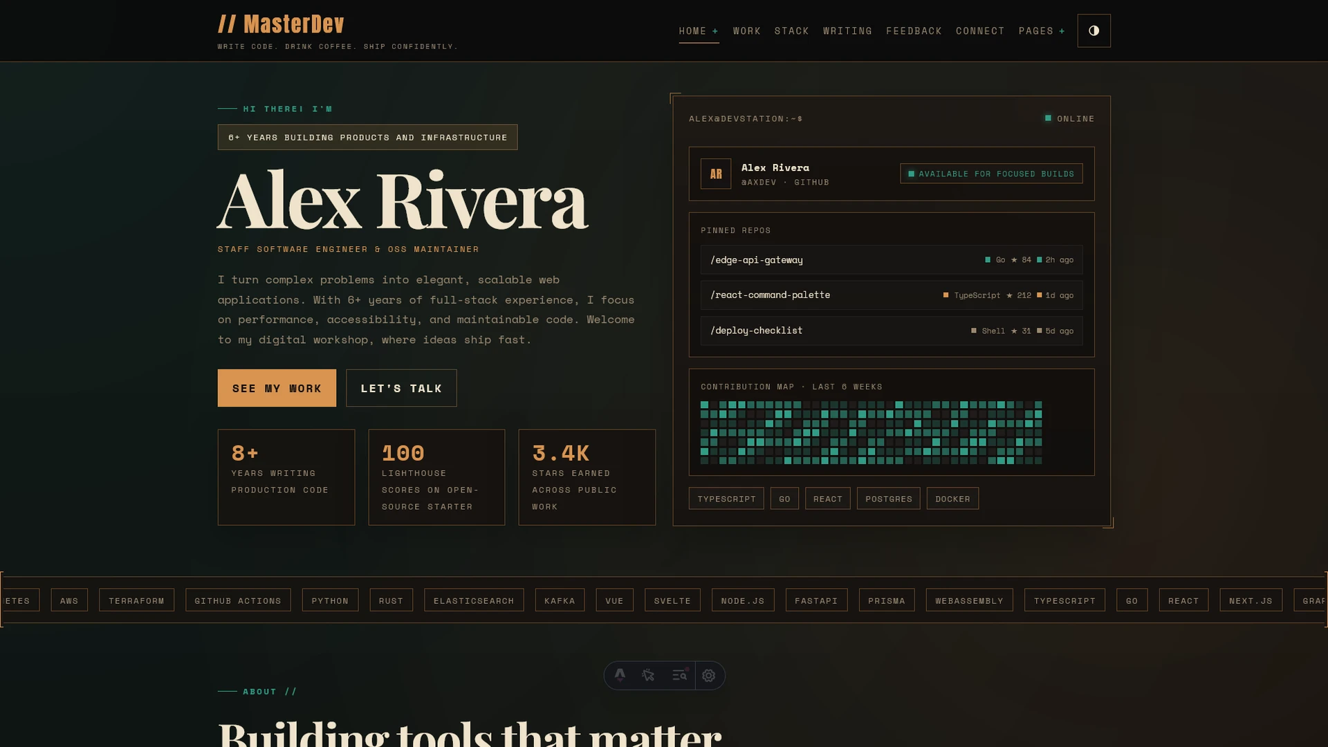 MasterDev - Developer Portfolio Astro Template with Sass & Tailwind Utilities