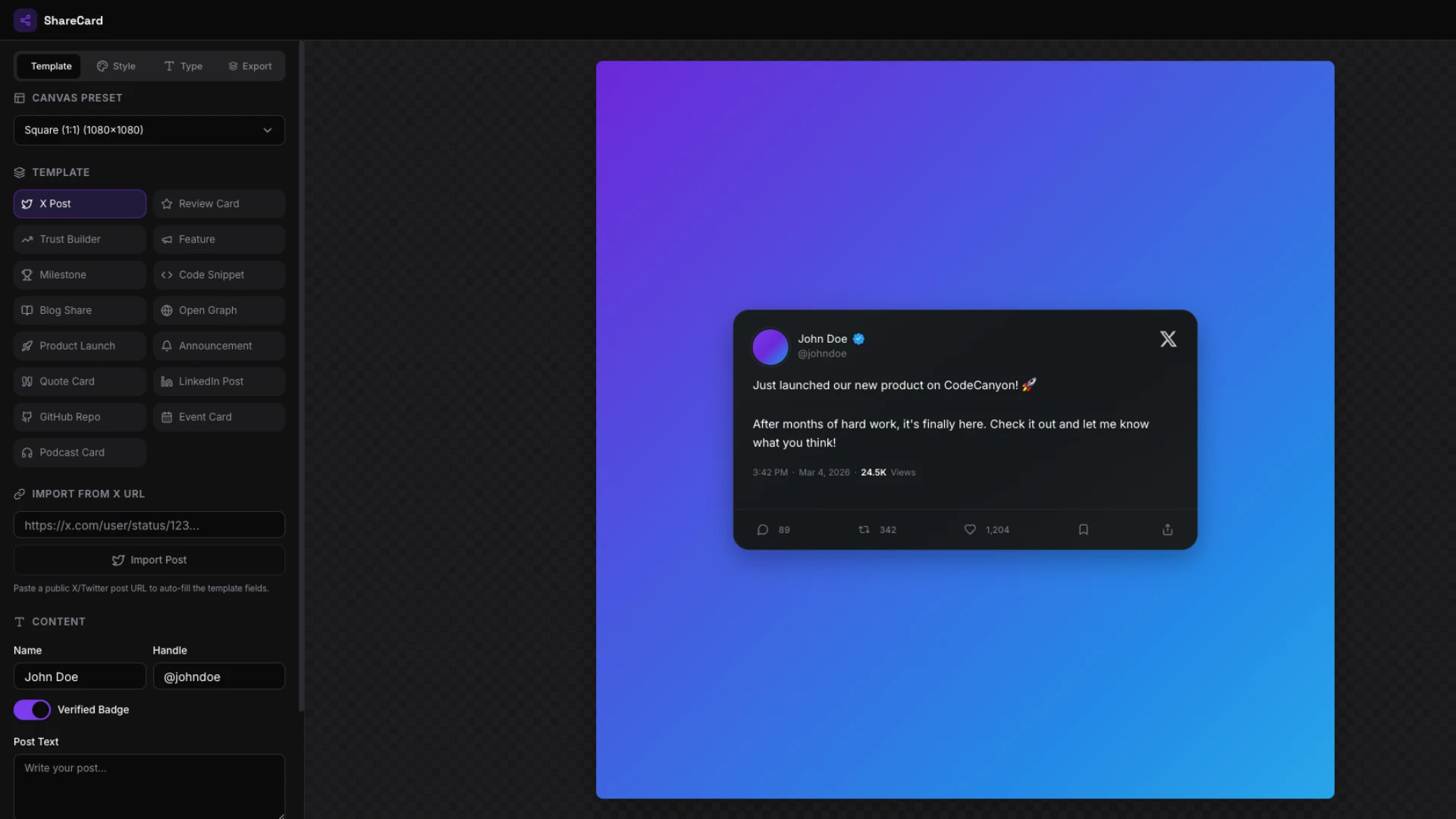 ShareCard - Social Media Card & Visual Content Generator