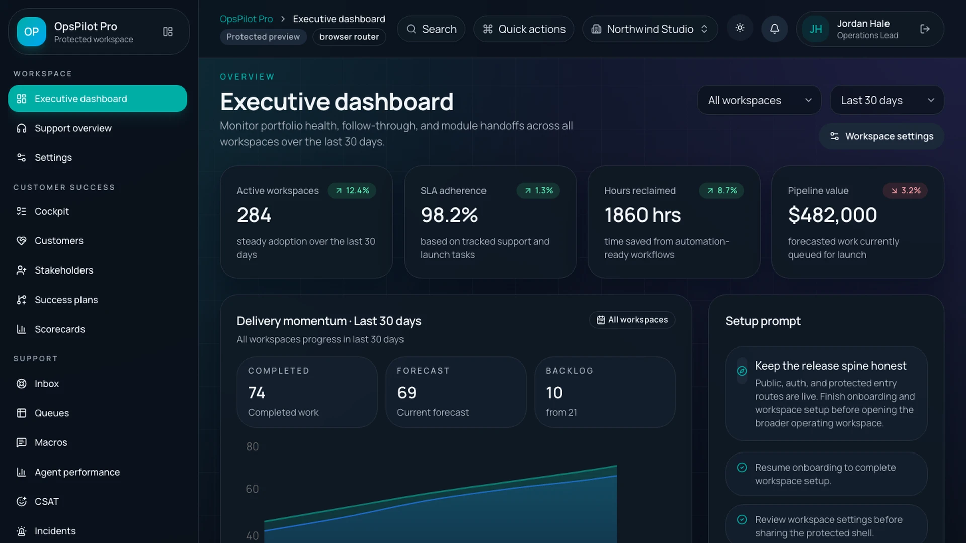 OpsPilot Pro - React CRM, Support, Billing & Admin Dashboard