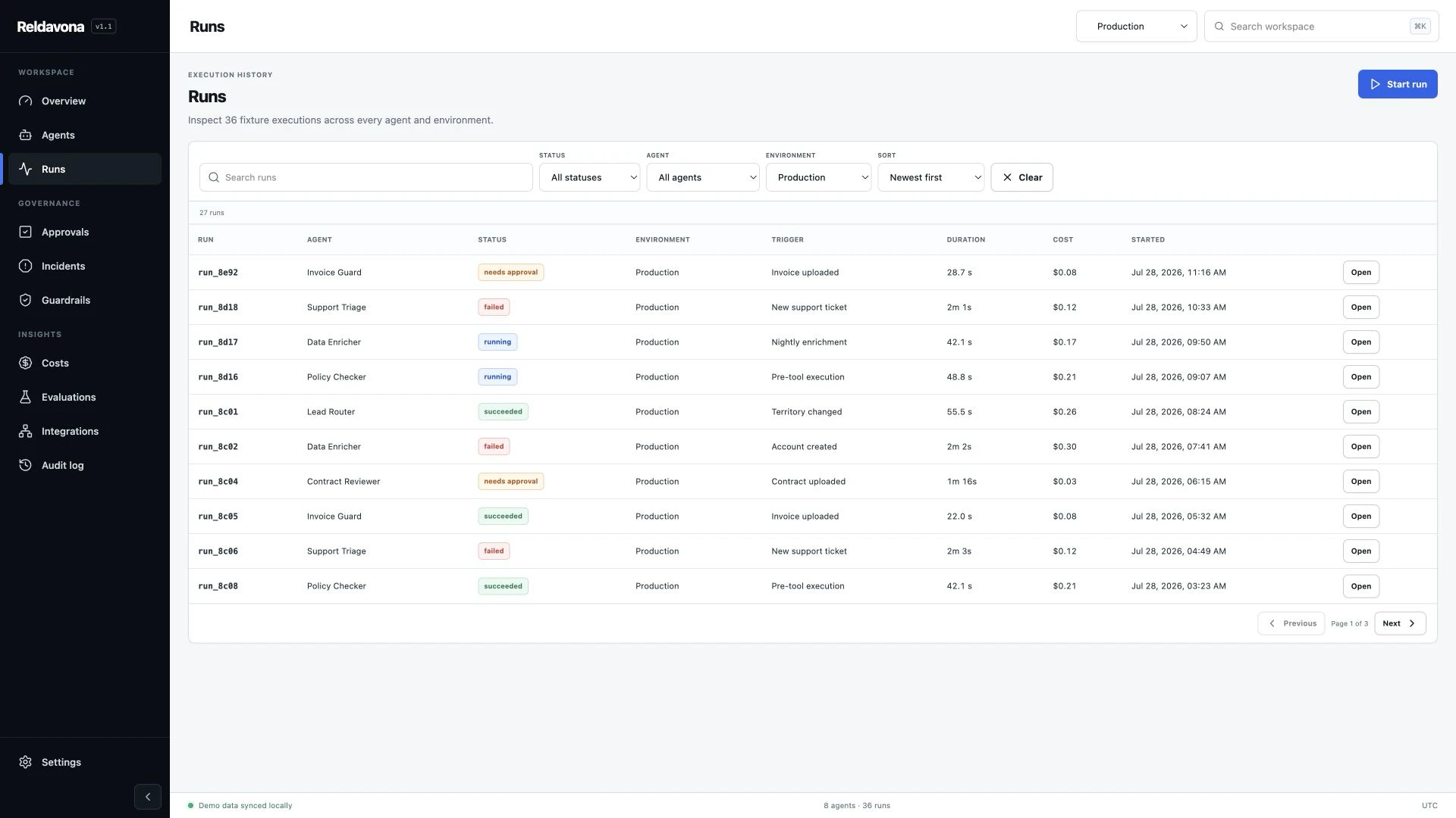 Reldavona - AI Agent Operations & Governance React Template