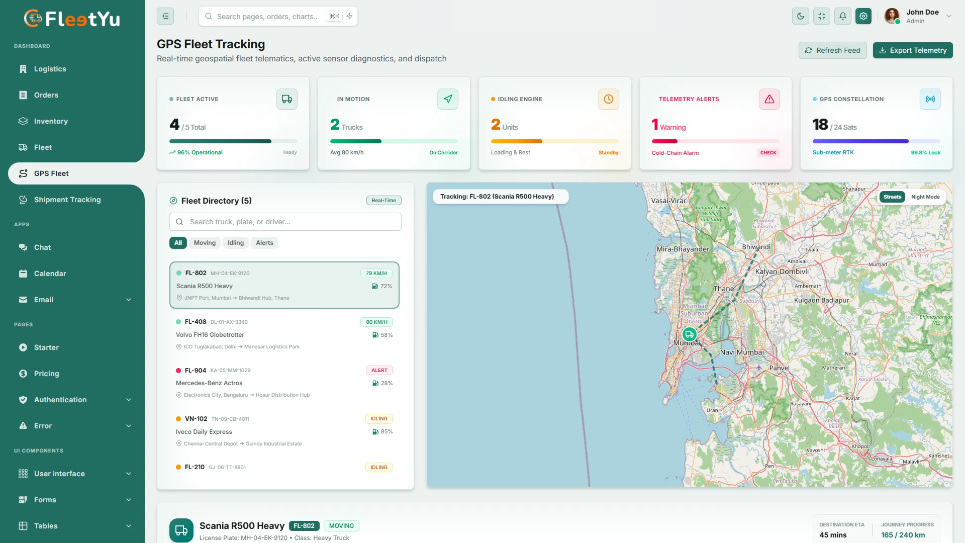 Fleetyu - Logistics Transport and Fleet Tracking React 19 Admin Template