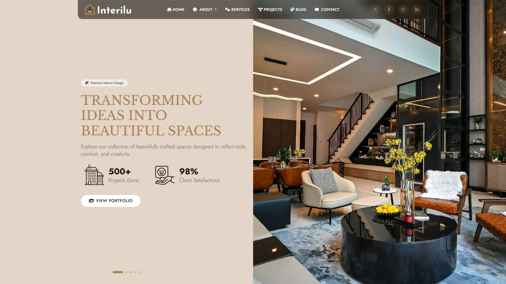 Interilu - Interior Website Template Modern Architecture Agency Design