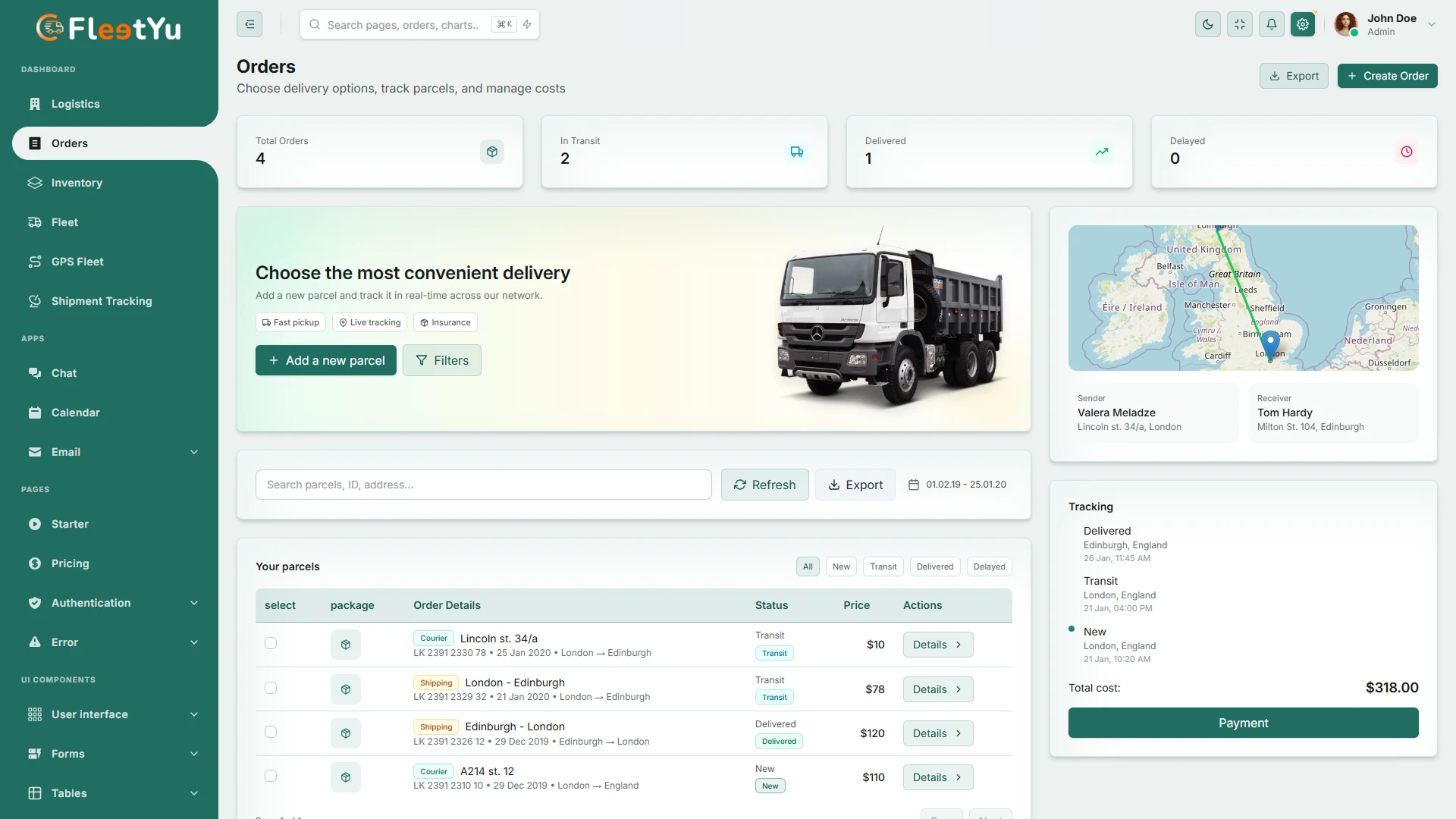 Fleetyu - Logistics Transport and Fleet Tracking React 19 Admin Template