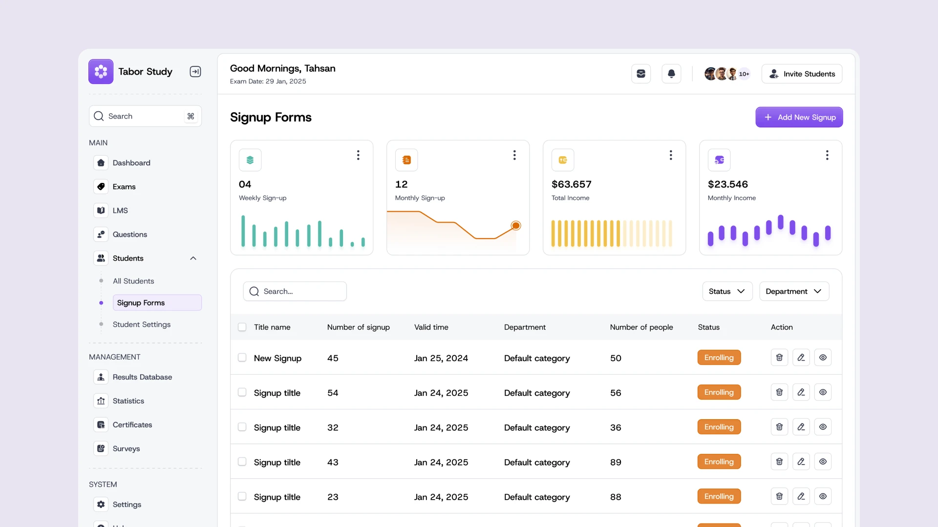 Tabor Study - AI Exam Management Web App UI Kit