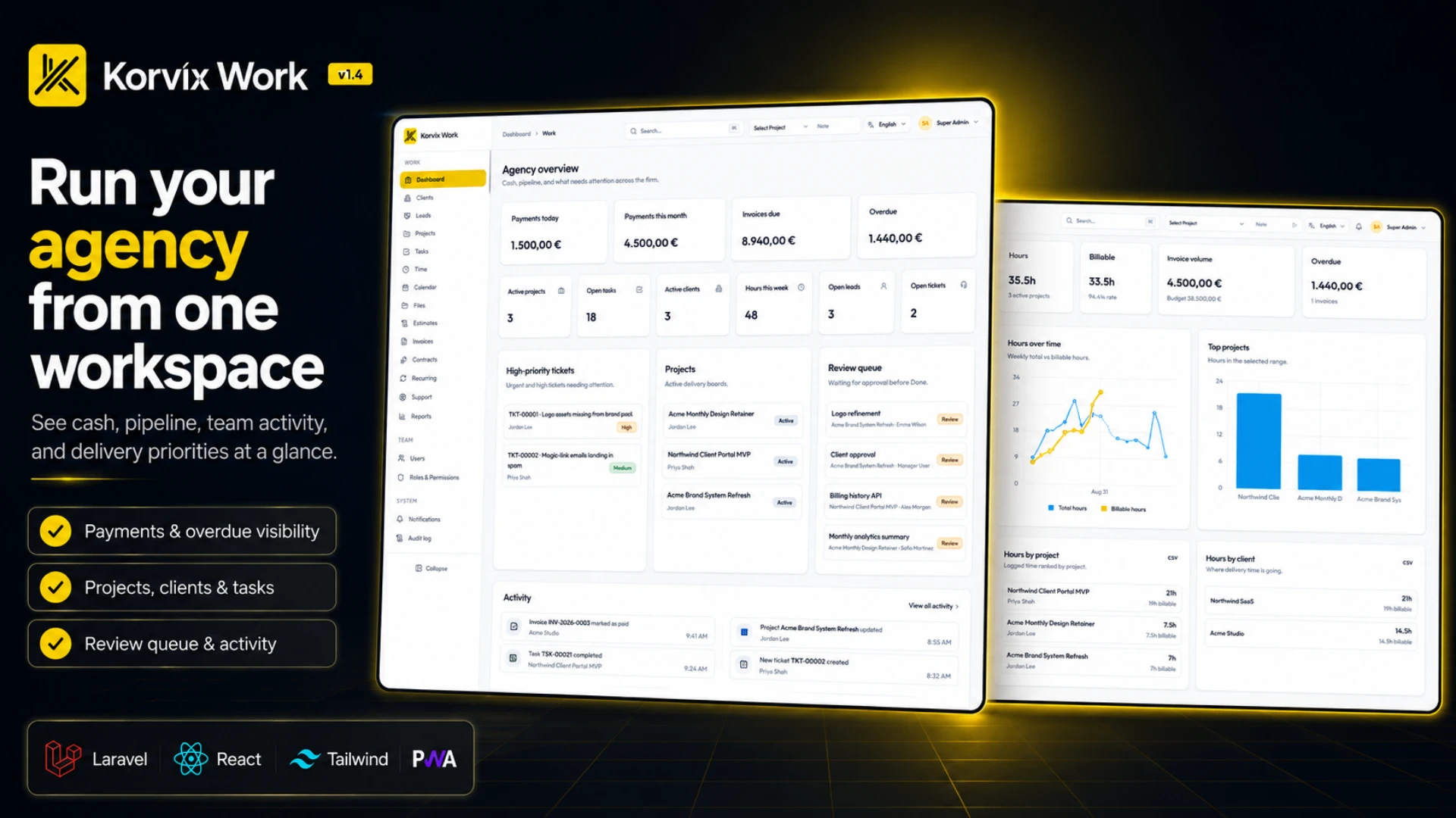 Korvix Work - Agency CRM, Project Management & Client Portal